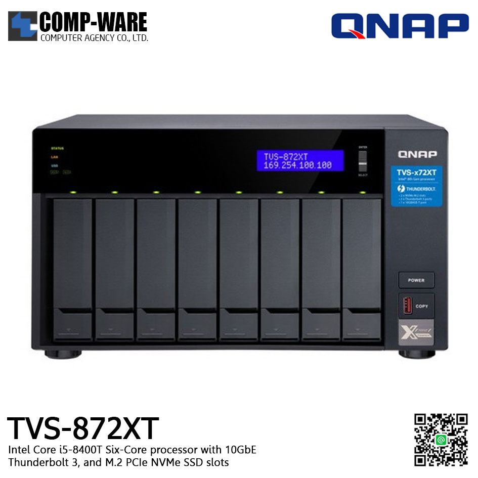 QNAP NAS (8-Bay) TVS-872XT Core i5-8400T(16GB RAM) Thunderbolt™3, M.2 SSD Slot, 10GbE TVS-872XT-i5-16G (No HDD) / 2Y Warranty