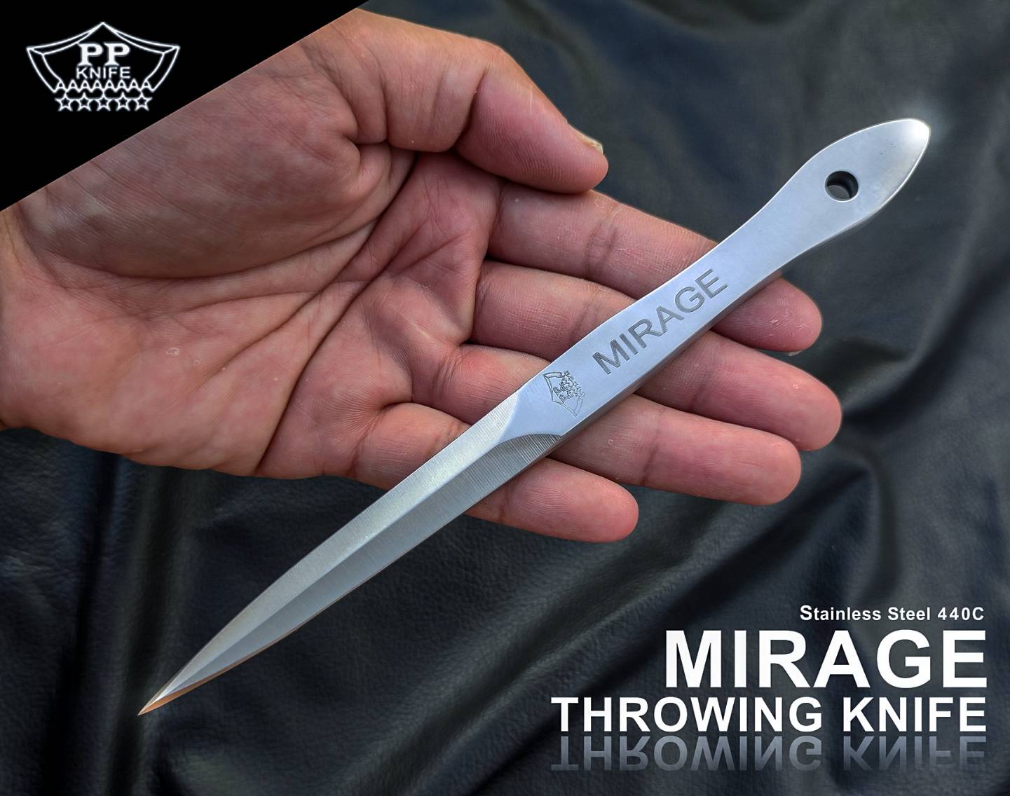 มีดขว้าง MIRAGE มีดขว้างตัวใหม่ของ PPKNIFE ทำจากสแตนเลส 440C ออกแบบโฉมใหม่ให้ใช้งานได้อย่างสะใจทนทาน สามารถขว้างได้ทั้งแบบหมุน และ ไม่หมุน