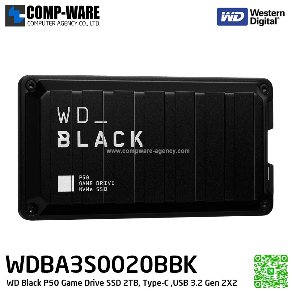 WD Black P50 Game Drive SSD 2TB, Type-C ,USB 3.2 Gen 2X2, Speed up to 2,000 MB/s [ External SSD เอสเอสดีพกพา M.2 ] WDBA3S0020BBK-WESN รับประกัน 5 ปี