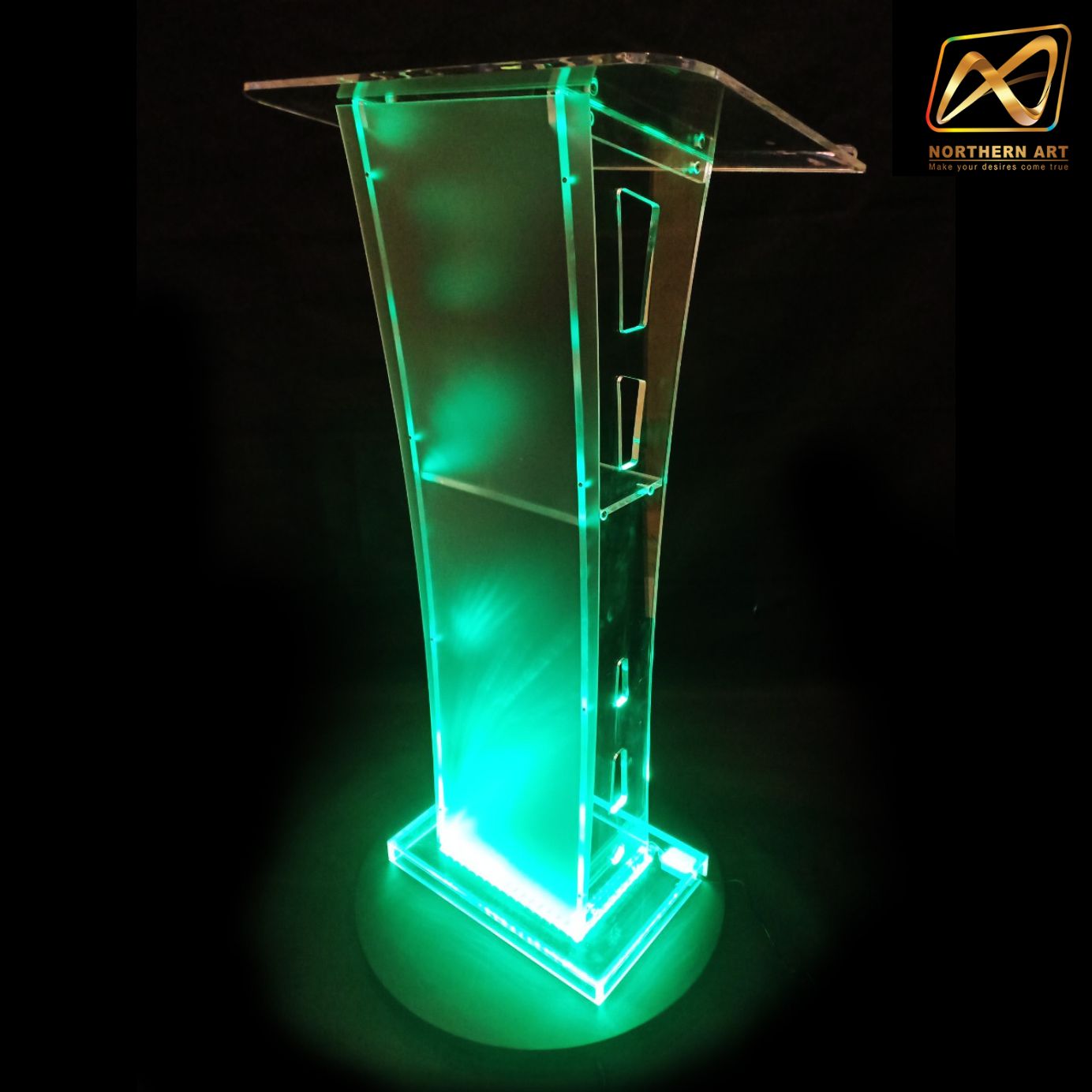 โพเดียม อะคริลิค เรืองแสงLED เปลี่ยนสีได้ พร้อมรีโมท ขนาด 60x40x114 cm.