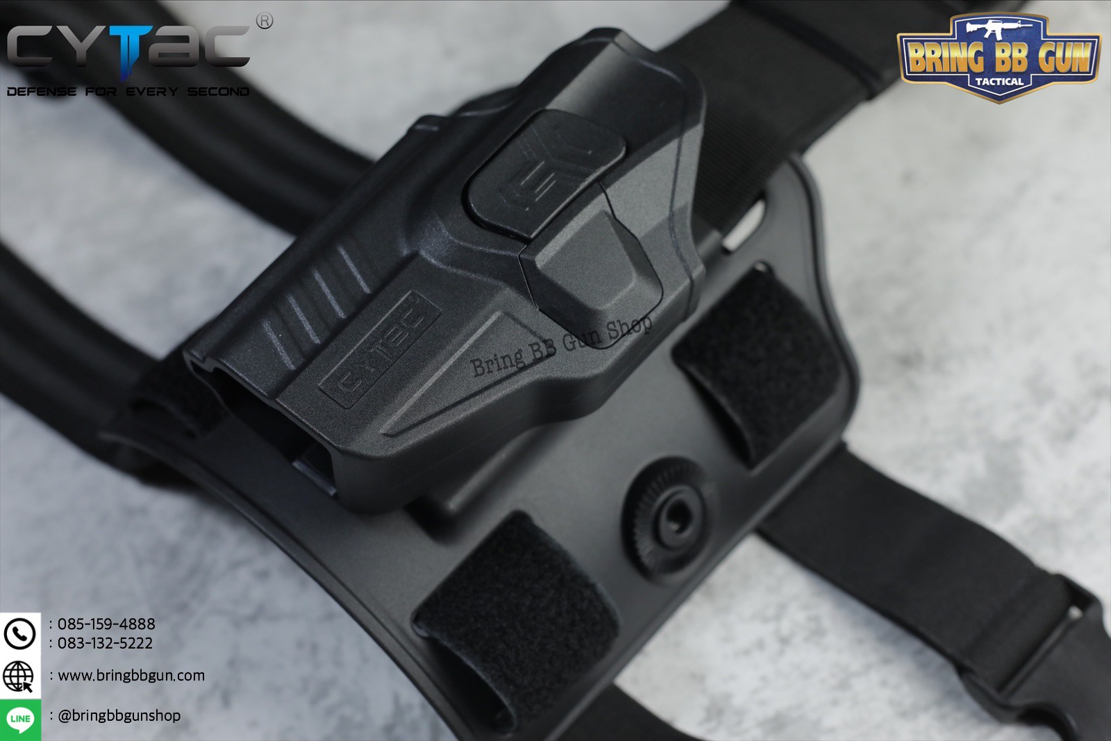 ซองปืนพกนอกปลดนิ้วชี้ Glock19 + เพลทรัดต้นขา ยี่ห้อ Cytac (R-Defender G3 Series G19 Holster with Drop Leg Platform)