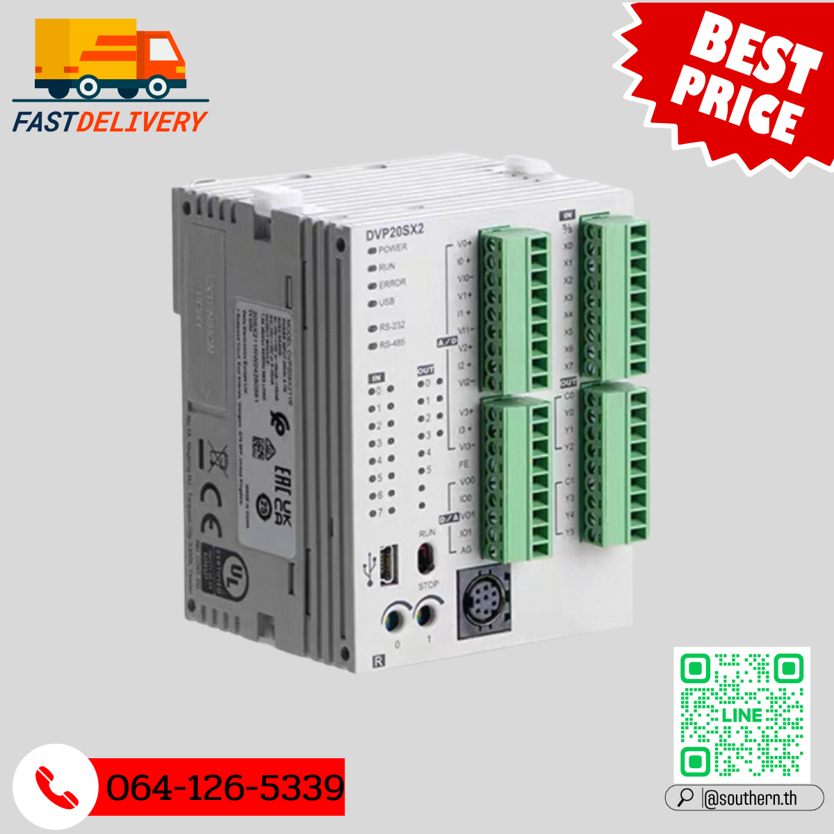 Delta PLC DVP20SX211T 8I/6O, 4CH AI/2CH AO 24V (Transistor)