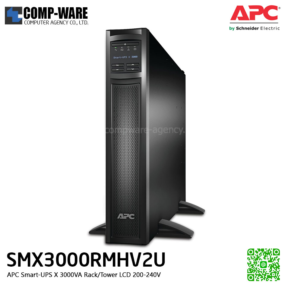 APC SMX Series Smart-UPS X 3000VA Rack/Tower convertible,LCD ,200-240V , SmartSlot สำหรับใส่ network card (Option) รองรับbattery pack สูงสุด 10 pack APC-SMX3000RMHV2U