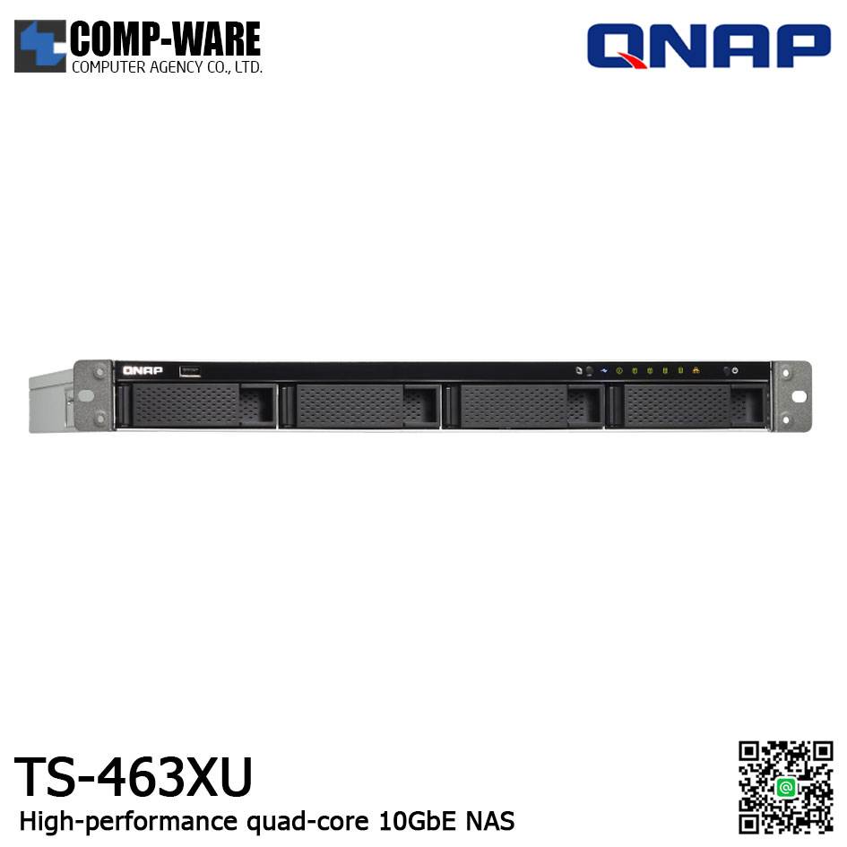 QNAP NAS (1U 4-Bay) TS-463XU (4GB RAM up to 16GB) Single Power Supply , No HDD / No Rail kit