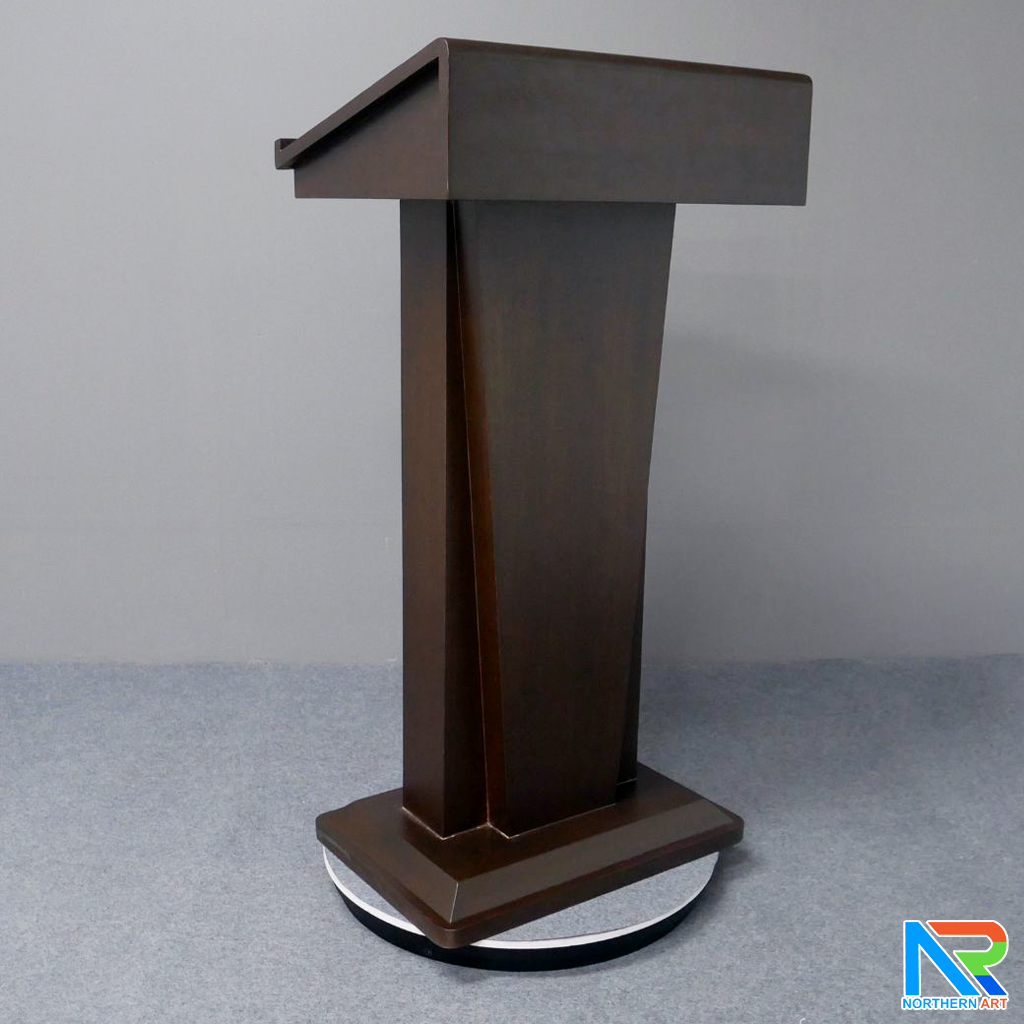 โพเดียมไม้ สีโอ๊ค ทรงโมเดิร์น TOP เอียง ขนาด (W)58 x (L)46 cm. สูง 114 cm. พร้อมตู้ใส่ของ มีกุญแจล็อค