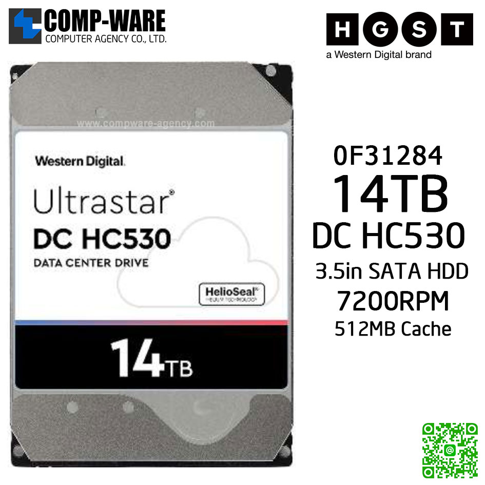 WD HGST Ultrastar DC HC530 14TB 512E SE 3.5" SATA 6Gb/s 7200rpm 512MB Cache WUH721414ALE6L4 Enterprise Hard Drive - 0F31284