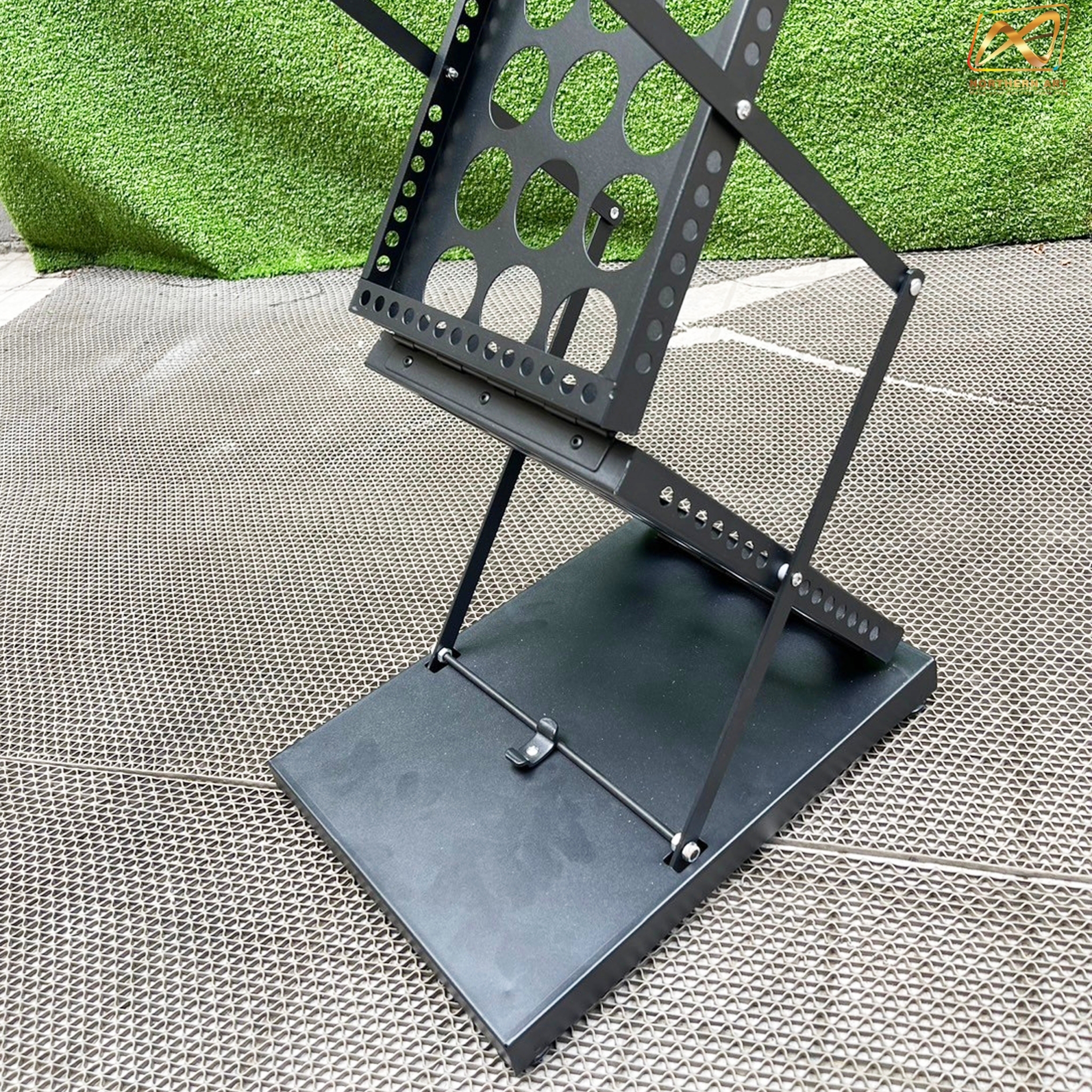 ชั้นวางโบรชัวร์เหล็ก สีดำ รุ่นพับได้ 2 ด้าน ขนาด A4 พับเก็บได้ เคลื่อนย้ายสะดวก พร้อมกระเป๋า 1 ใบ