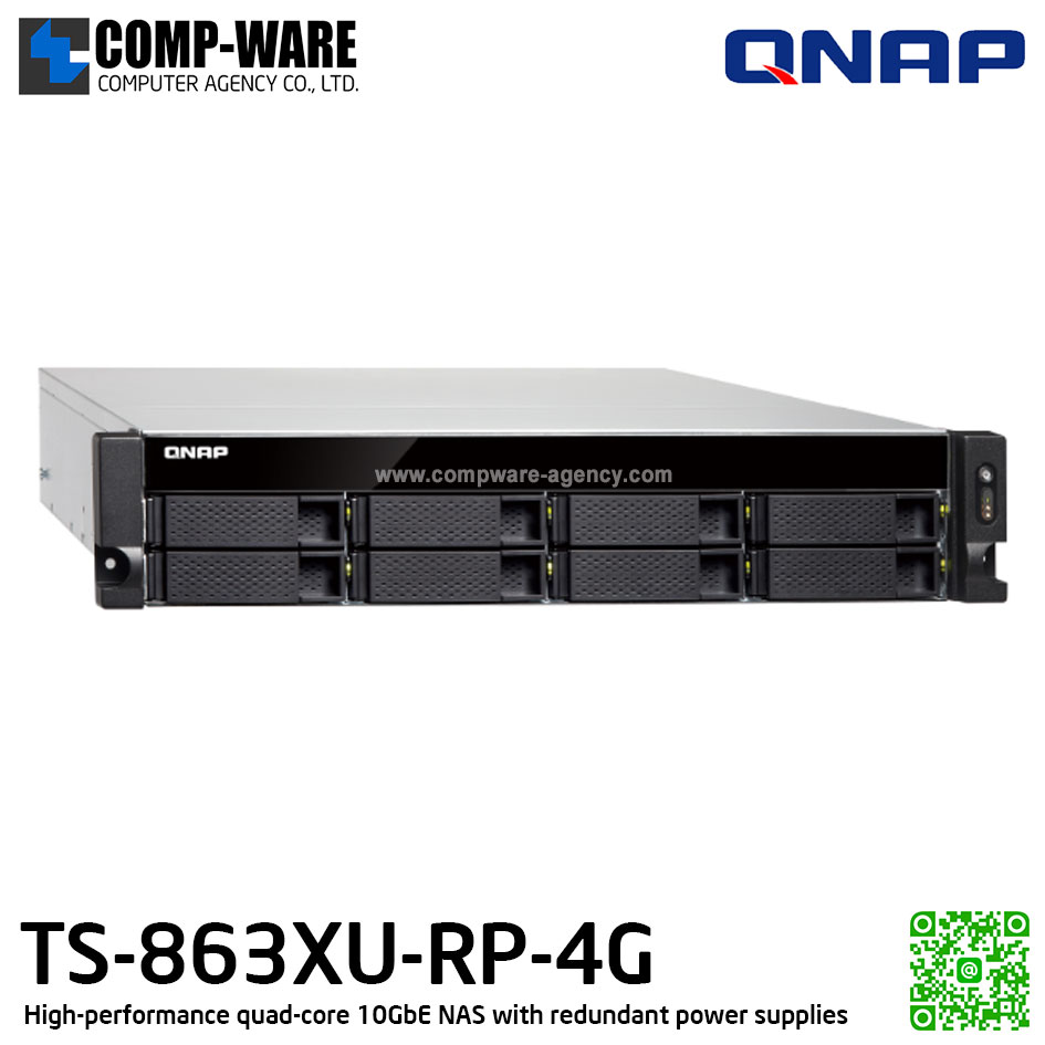 QNAP NAS (2U 8-Bay) TS-863XU (4GB RAM) Single Power Supply , Redundant Power Supply , No HDD