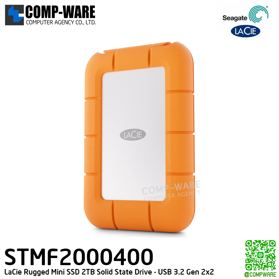 Seagate LaCie Rugged Mini SSD 2TB Solid State Drive - USB 3.2 Gen 2x2 Portable Hard Drive - STMF2000400