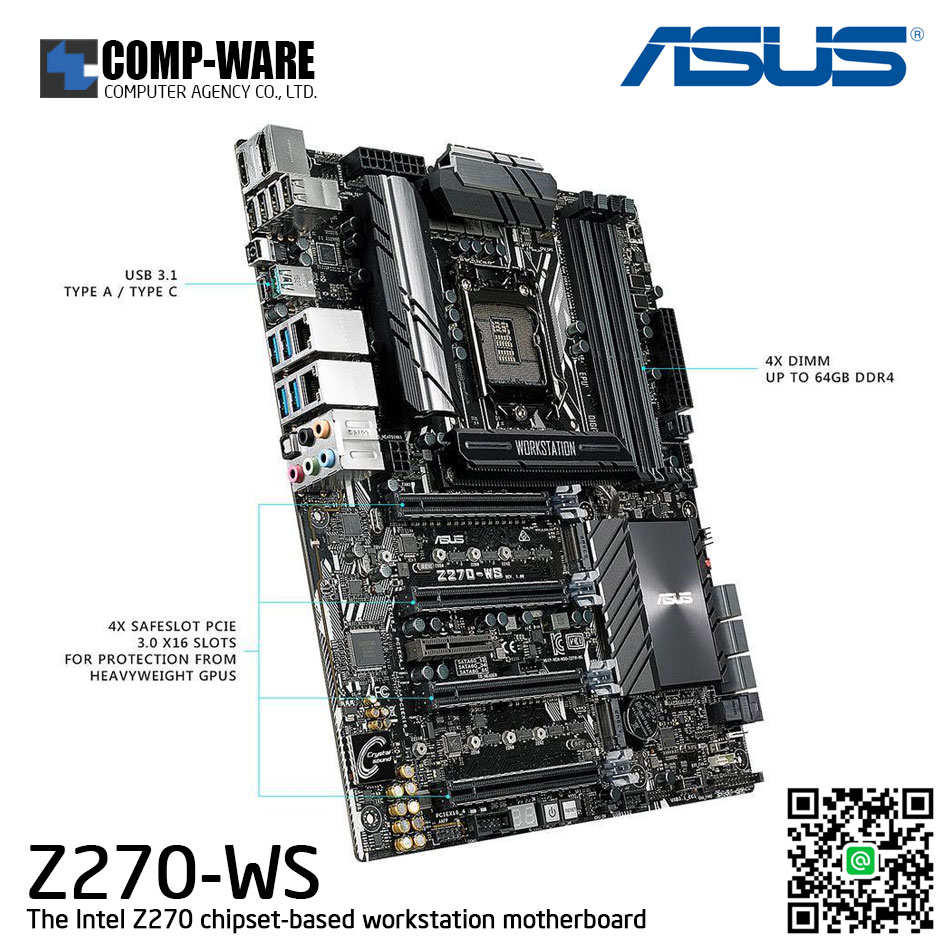 ASUS Z270-WS LGA1151 DDR4 Display Port HDMI 4-Way SLI CrossfireX M.2 U.2 ATX Motherboard with Dual Gigabit LAN and USB 3.1 Z270-WS