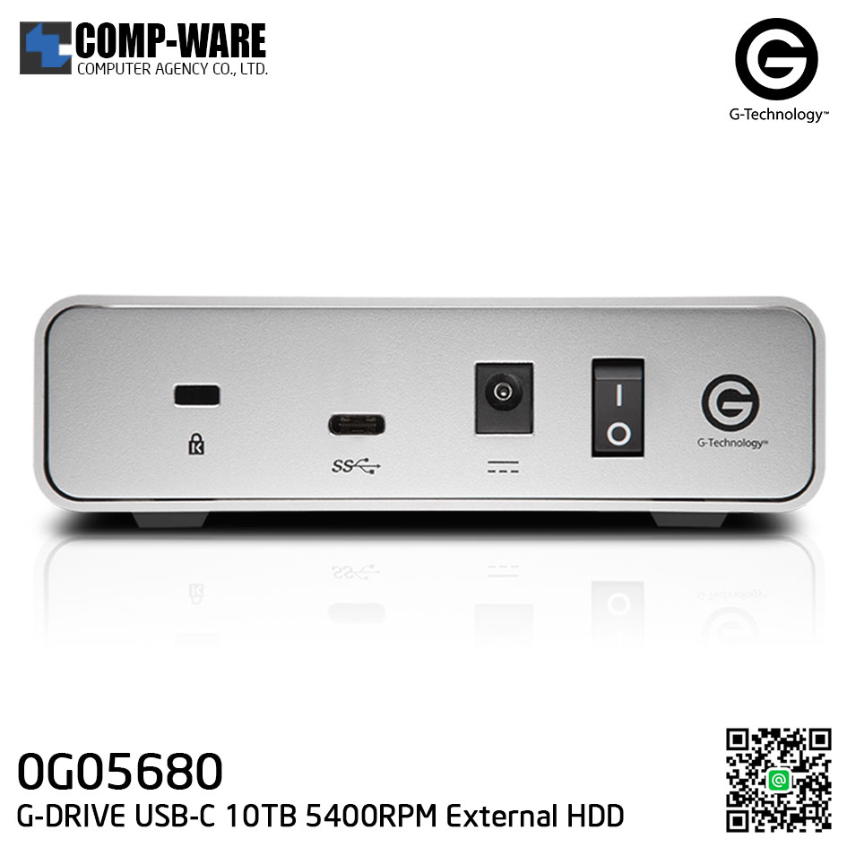 G-Technology G-DRIVE USB-C 10TB 5400RPM External Hard Drive Silver - 0G05680