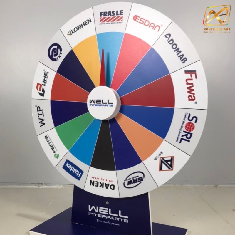 เกมส์วงล้อตั้งโต๊ะ ขนาดวงล้อ 50 ซม. สูง 61.5 ซม. วัสดุพลาสวูดสีขาว หนา 8-15 มม. ถอดประกอบได้