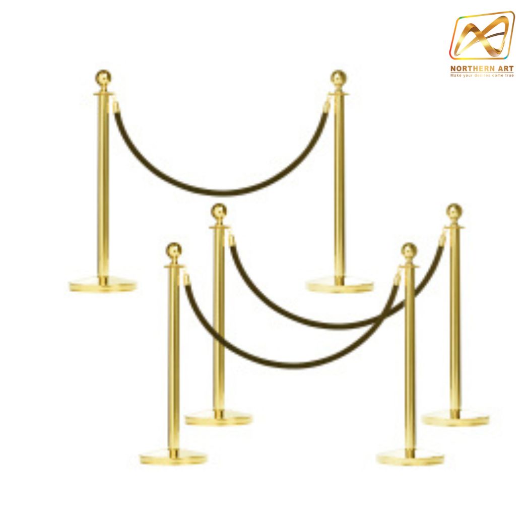 เช่าเสากั้นบริเขต สแตนเลสหัวกลมสีทอง พร้อมสายผ้าคล้อง สีแดง ดำ เทา เหลือง เขียว น้ำเงิน ม่วง ชมพู ขาว ส้ม ( ราคาต่อเสา )