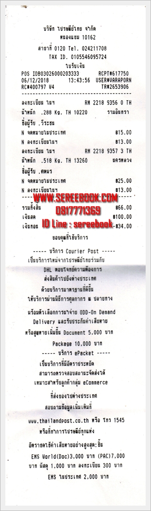 รายการแจ้งหมายเลขลงทะเบียนการจัดส่งสินค้า ร้านหนังสือเสรีบุ๊ค www.sereebook.com 6/12/61 ขอบคุณครับ : )