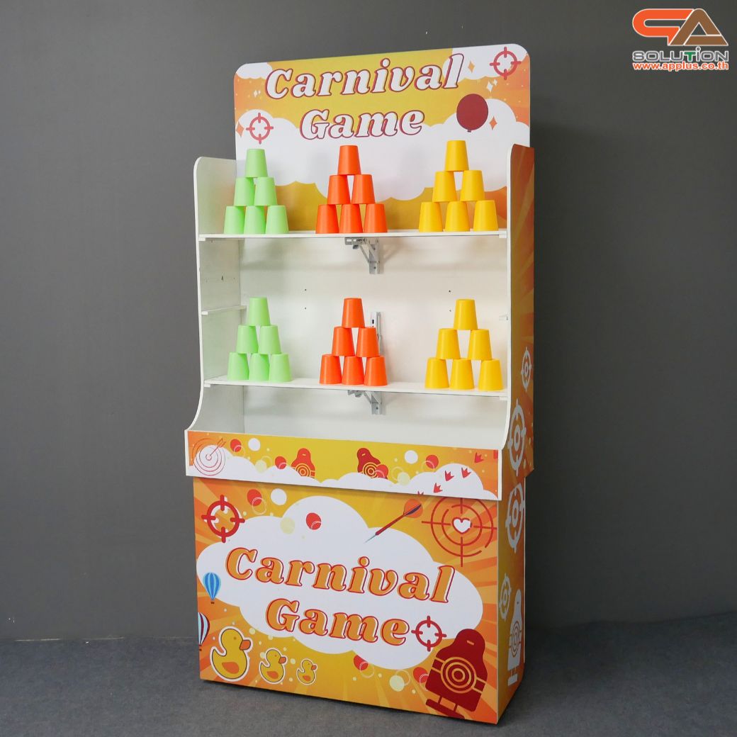 เช่าเกมส์ปาแก้ว ขนาดโครง (W) 90 x (L)36 x (H)180 cm. พร้อมแก้ว 36 ใบ และบอลโฟม 12 ลูก