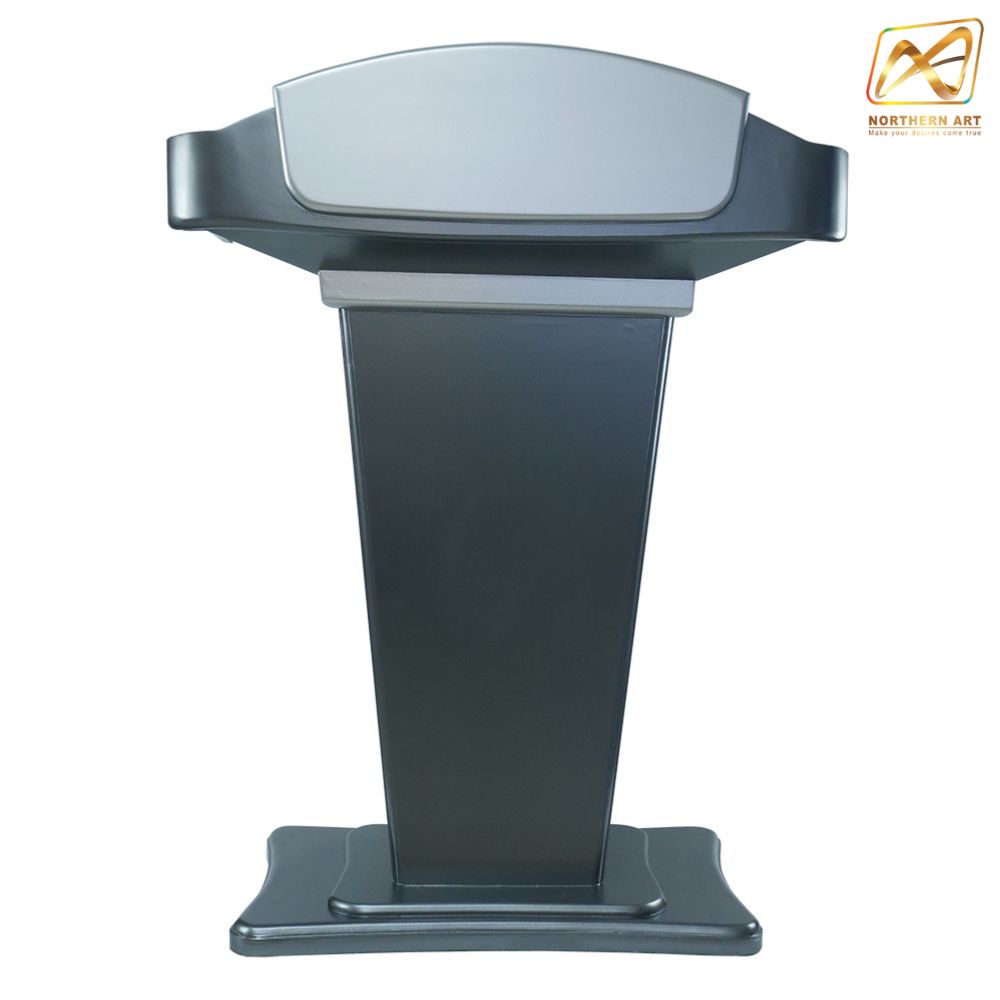 โพเดียมไม้สีเทามุก รุ่น PD-07 ขนาดTOP 90 x 46 ซม.สูง 120 ซม. พร้อมชั้นวางของ(สินค้าตัวโชว์)