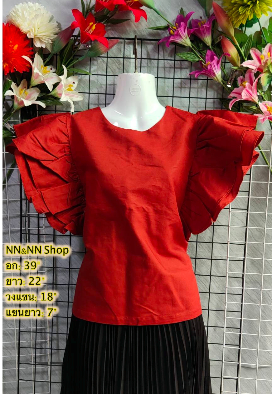 NNandNN Shop 4 0003 เสื้อผ้าลินินคอกลม ติดกระดุมหลัง สีพื้น 39"
