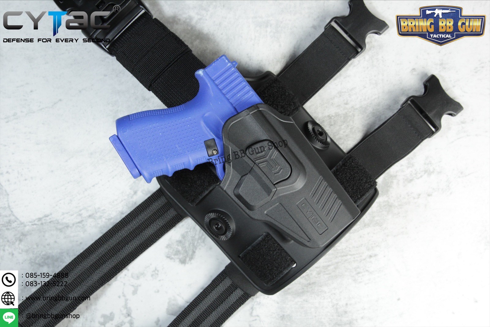 ซองปืนพกนอกปลดนิ้วชี้ Glock19 + เพลทรัดต้นขา ยี่ห้อ Cytac (R-Defender G3 Series G19 Holster with Drop Leg Platform)
