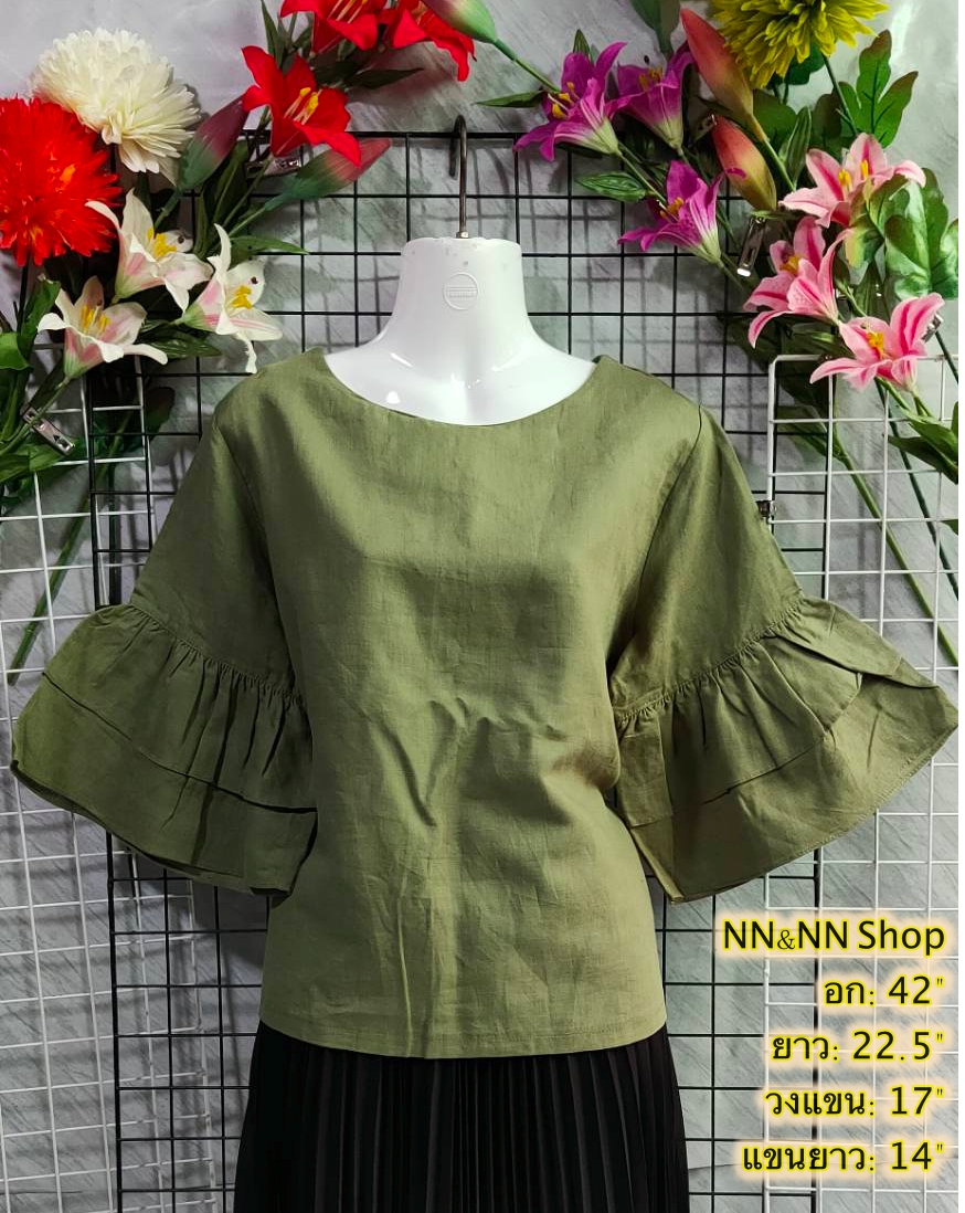 NNandNN Shop 4 0010 เสื้อลินินคอกลม สีพื้น 42"