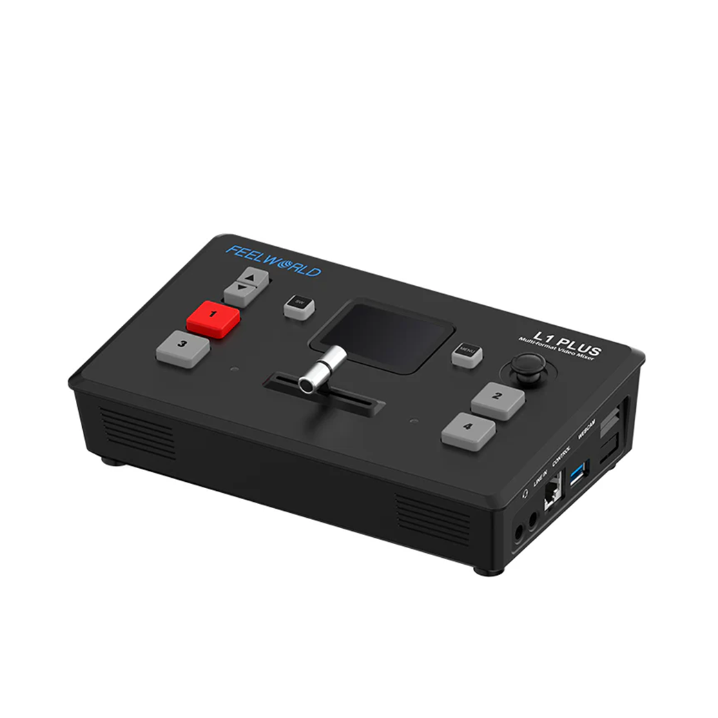 FeelWorld L1 Plus วิดีโอสวิตเชอร์ HDMI 4 อินพุต พร้อมจอ 2 นิ้ว แบบทัชสกรีน