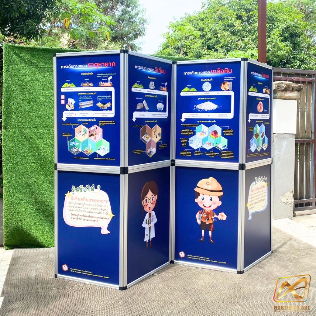 บอร์ดจัดนิทรรศการ รุ่น 8 แผ่น โครงอะลูมิเนียม ถอดประกอบได้ โชว์งานพิมพ์ 2 ด้าน พับเก็บได้ เคลื่อนย้ายสะดวก