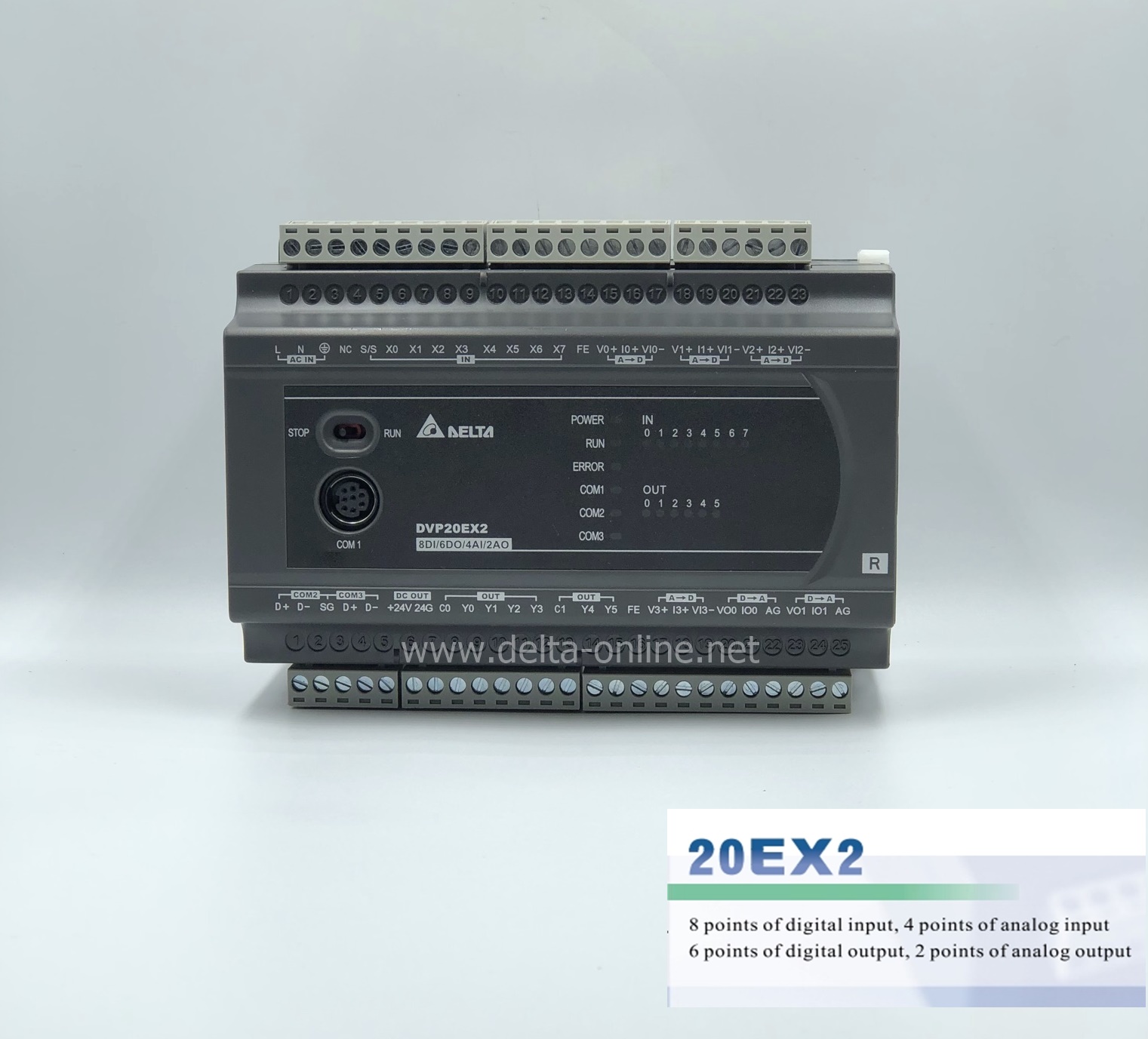 Delta PLC DVP20EX200R 8I/60+4CH AI/2CH AO220V (Relay)