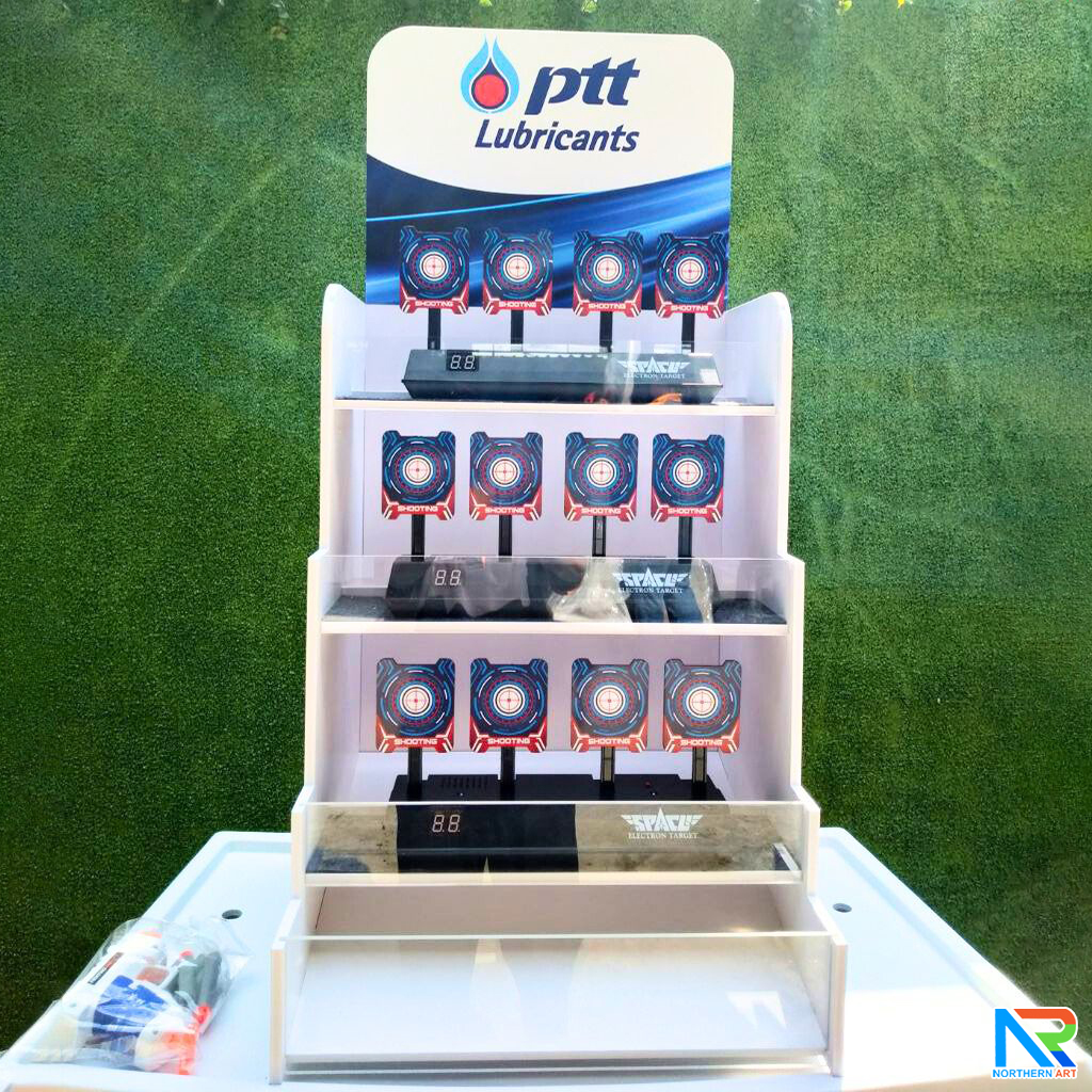 เช่าเกมส์ยิงเป้านิ่ง ตั้งโต๊ะ ขนาด (W)40 x (D)40 x (H)90 cm. พร้อมเป้านิ่ง 4 แผ่น 3 ชุด และปืนกระสุนโฟม 1 กระบอก