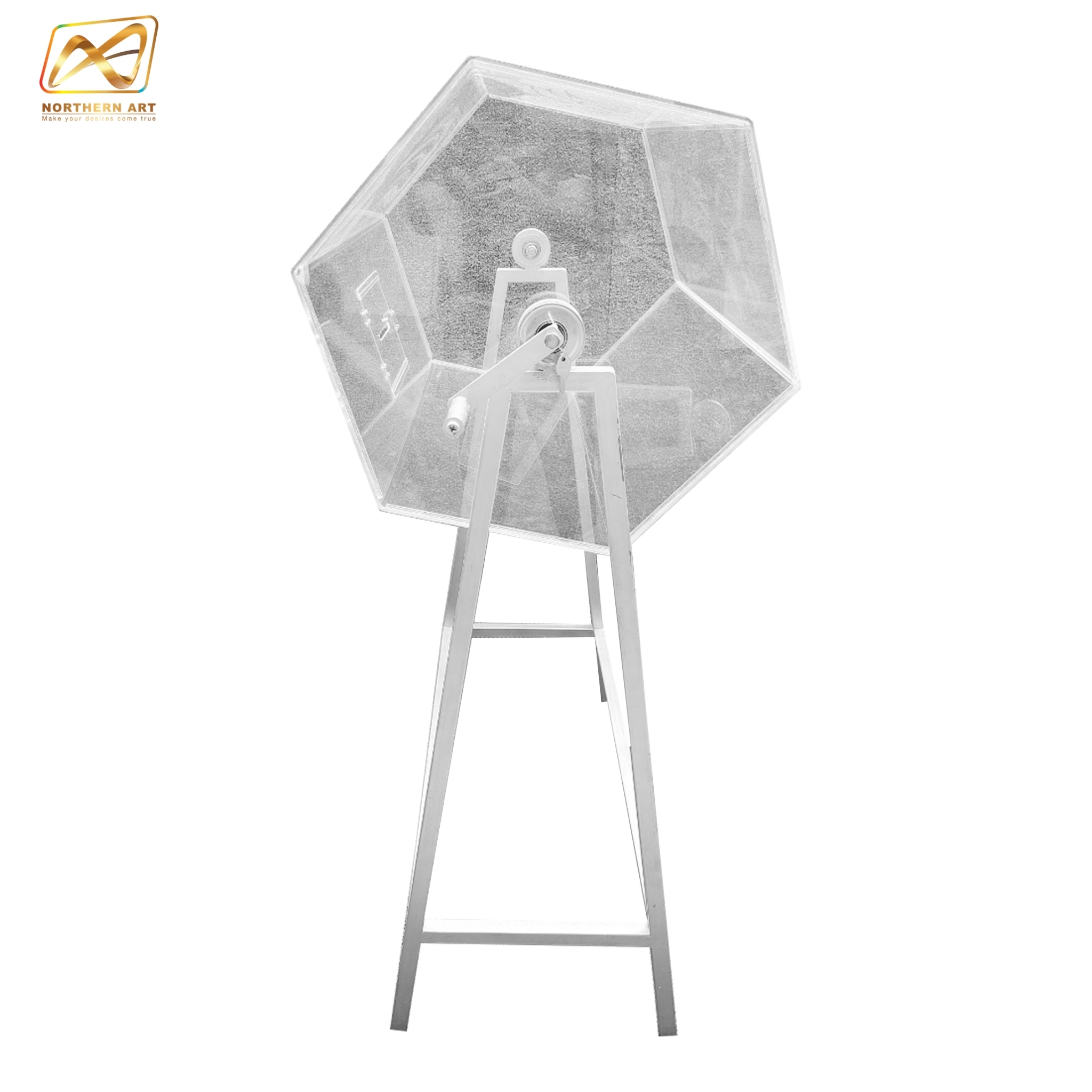 กล่องอะคริลิคจับรางวัล ตั้งพื้น หมุนได้360 องศา ขนาดกล่อง (W) 80 x (D) 58 x (H) 132.5 cm. ฝาเปิดพร้อมกุญแจล็อค