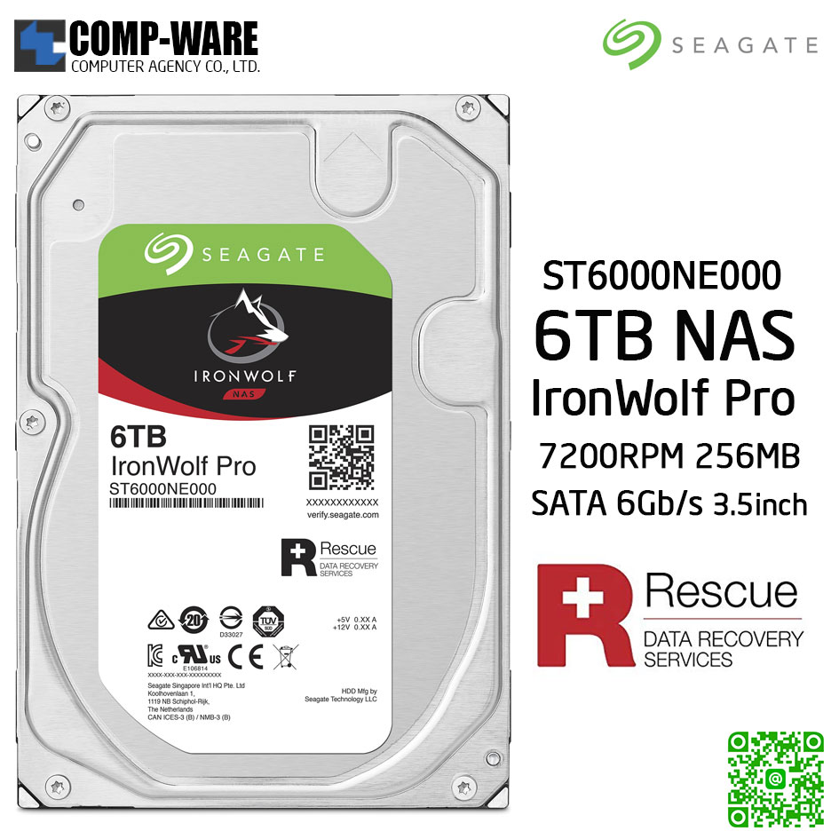 Seagate 6TB IronWolf Pro NAS 3.5" SATA 6Gb/s 7200RPM 256MB Cache Internal Hard Drive for NAS ST6000NE000