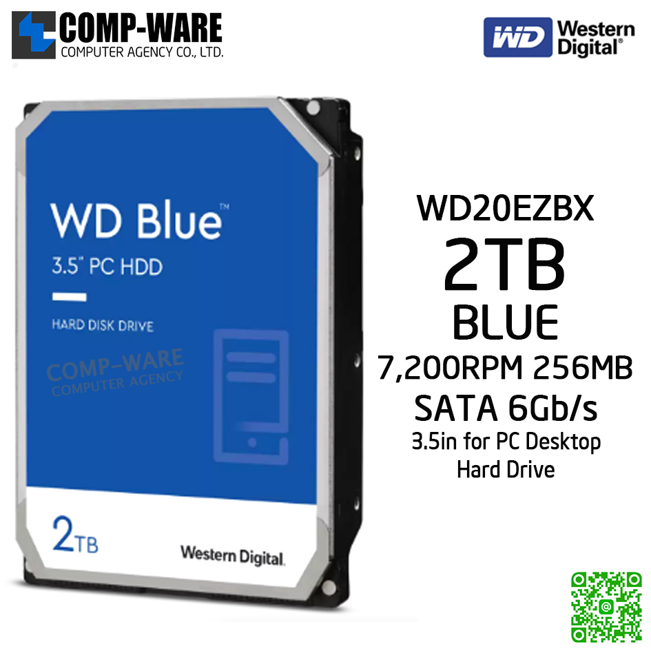 WD Blue 2TB Desktop Hard Disk Drive SATA 6 Gb/s 7200RPM 256MB Cache 3.5Inch - WD20EZBX (รับประกัน 3 ปี)