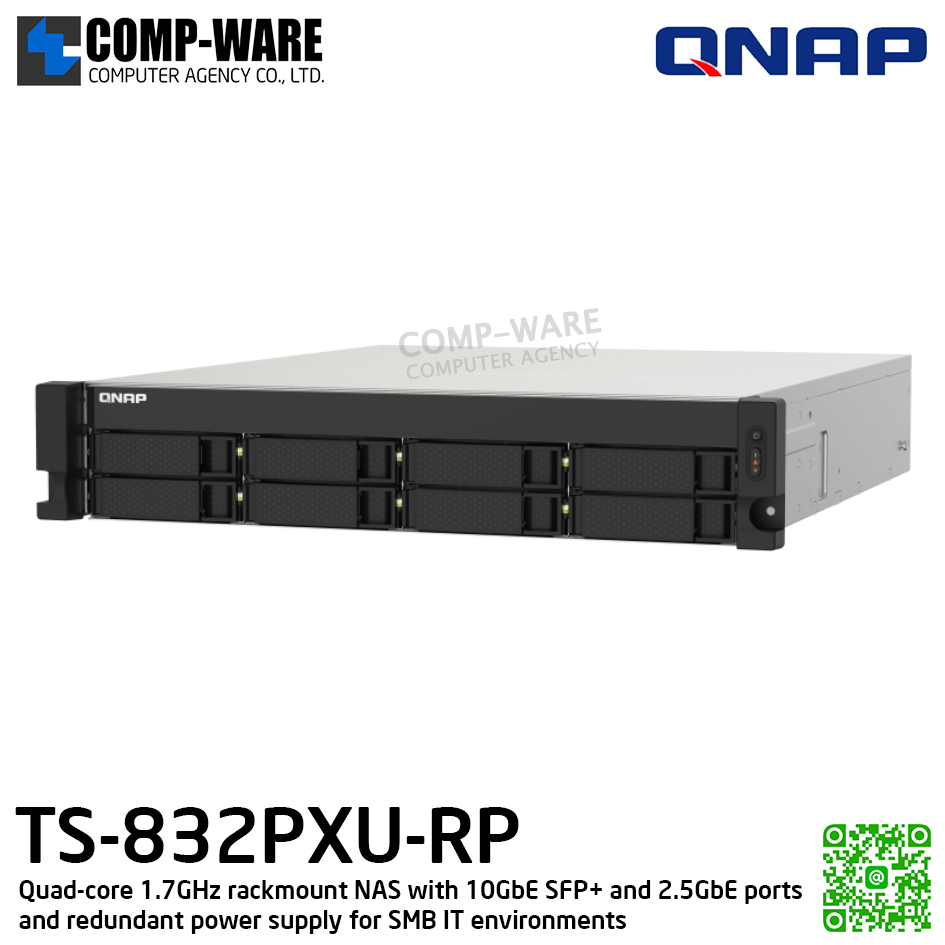 QNAP (2U 8-Bay) TS-832PXU-RP-4G / Annapurna Labs Alpine AL324 (4Core) / 4GB DDR4 UDIMM / 8 x 2.5"/3.5" SATA 6Gbps / 2 x 10GbE SFP+ + 2 x 2.5GbE / Redundant PSU / 3Y Warranty / No HDD / Rail kit RAIL-B02