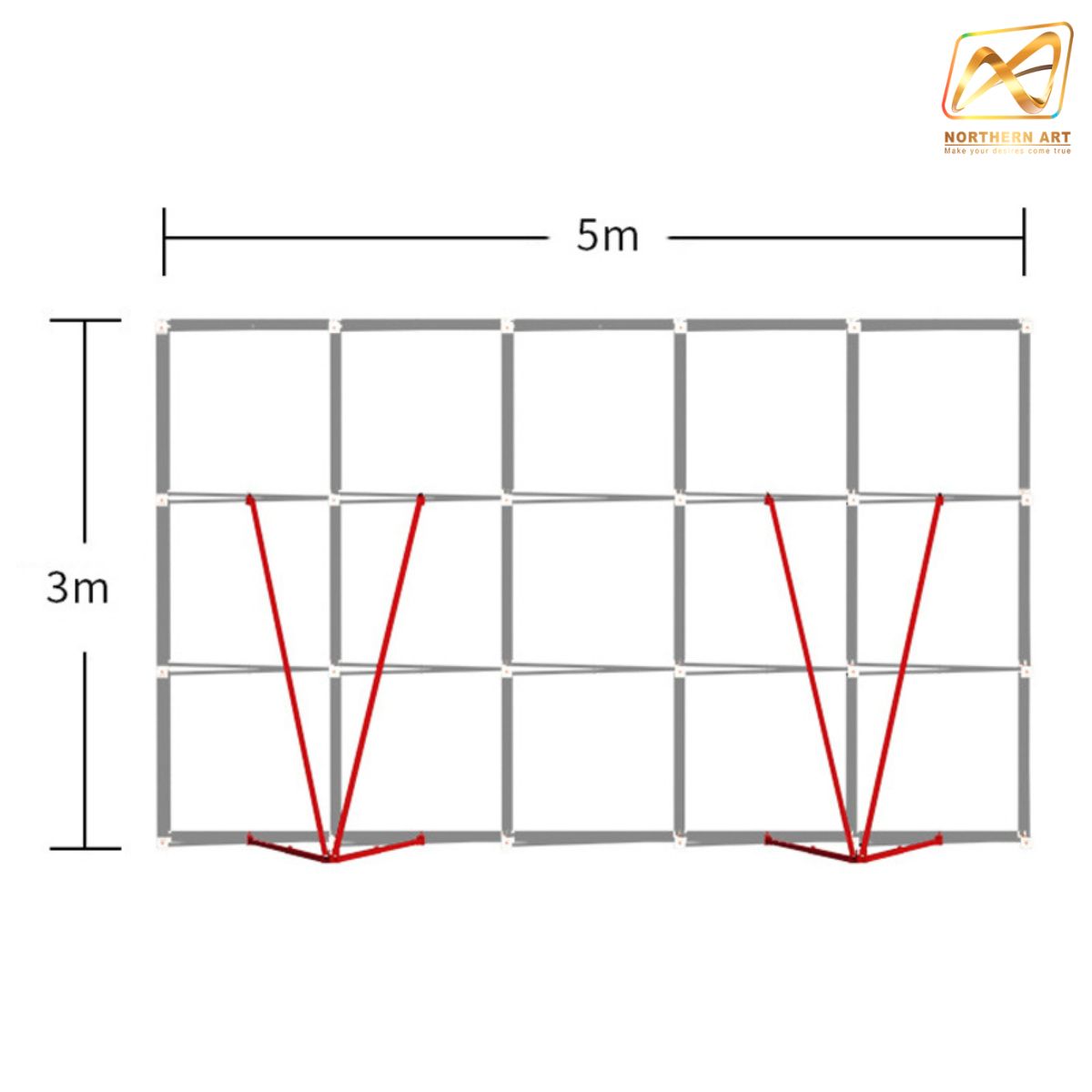 VINYL BACKDROP OUTDOOR แบคดรอบไวนิล รุ่น 3x5 ขนาด (W)500 x (H)300 cm. โครงอะลูมิเนียมพร้อมขาค้ำยัน ถอดประกอบและพับเก็บได้ แข็งแรง เหมาะกับงานภายนอกอาคาร