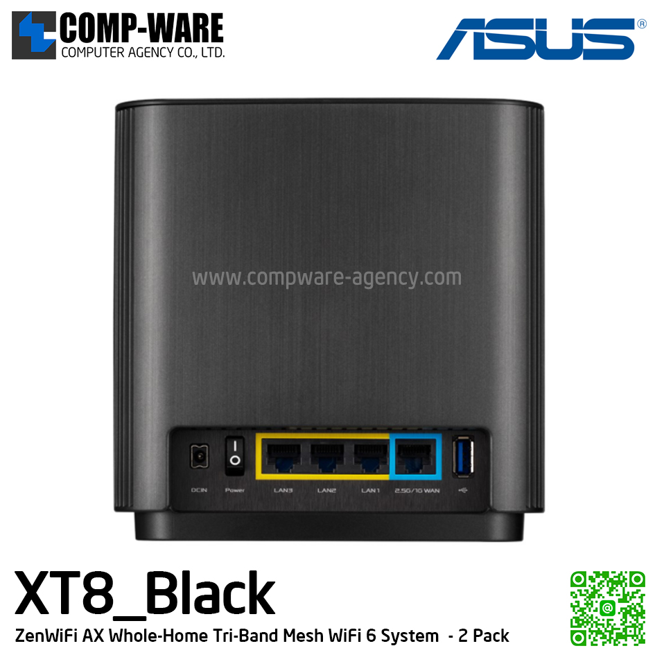 Asus ZenWiFi AX (XT8) AX6600 Tri-BAND WiFi 6 ROUTERS (2 Pack สีดำ) รับประกัน 3 ปี