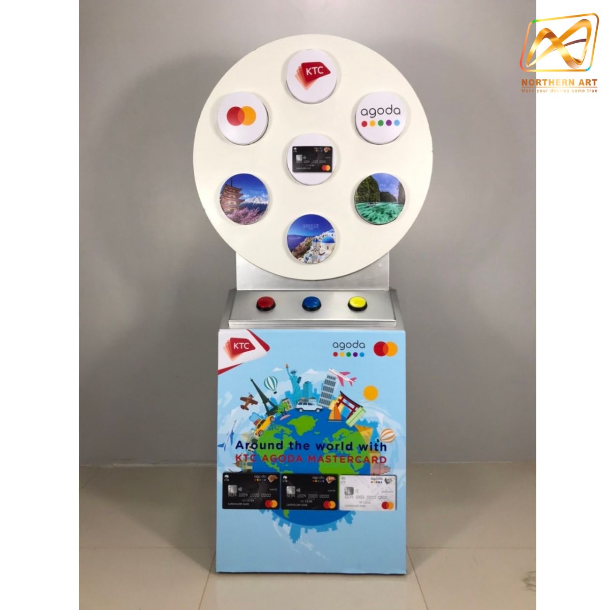 เช่าเกมส์วงล้อไฟฟ้า ตั้งพื้นขนาดวงล้อ 76 ซม. สูง 165 ซม. พร้อมแป้นกดปุ่มแรนดอมรับรางวัล