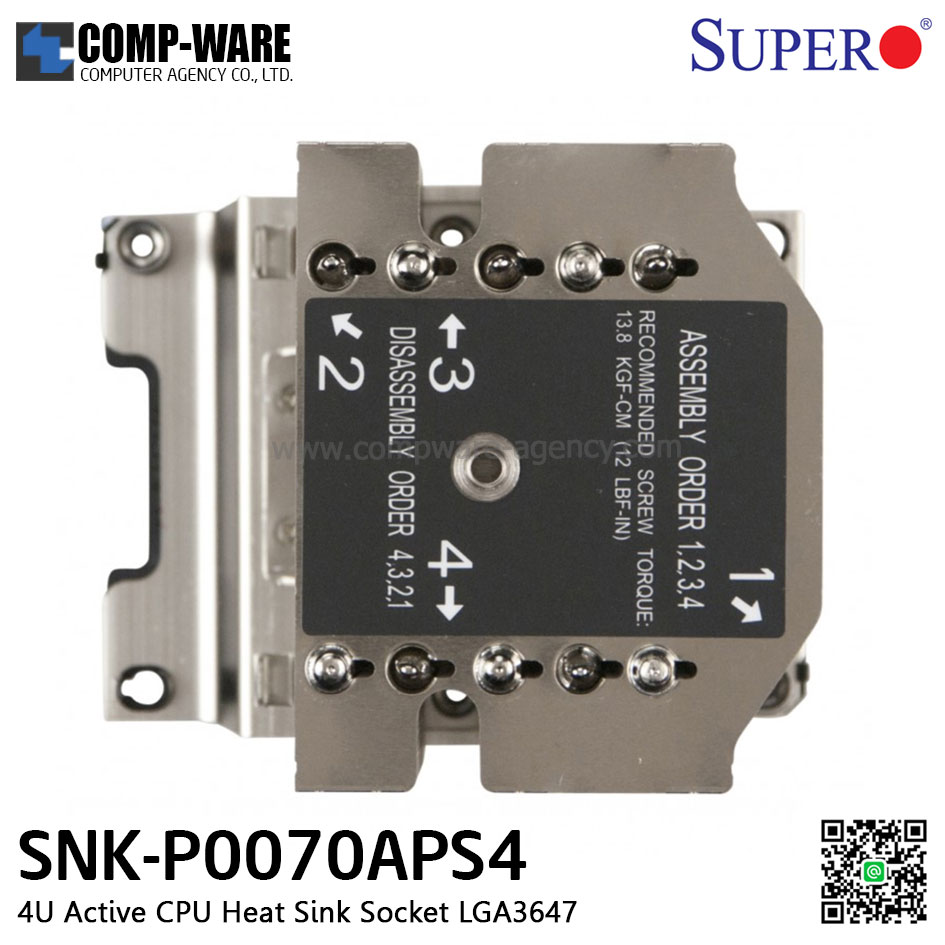 Supermicro 4U Active CPU Heat Sink Socket LGA3647-0 (SNK-P0070APS4) Narrow Mounting Mechanism for Intel Scalable Server/Workstation
