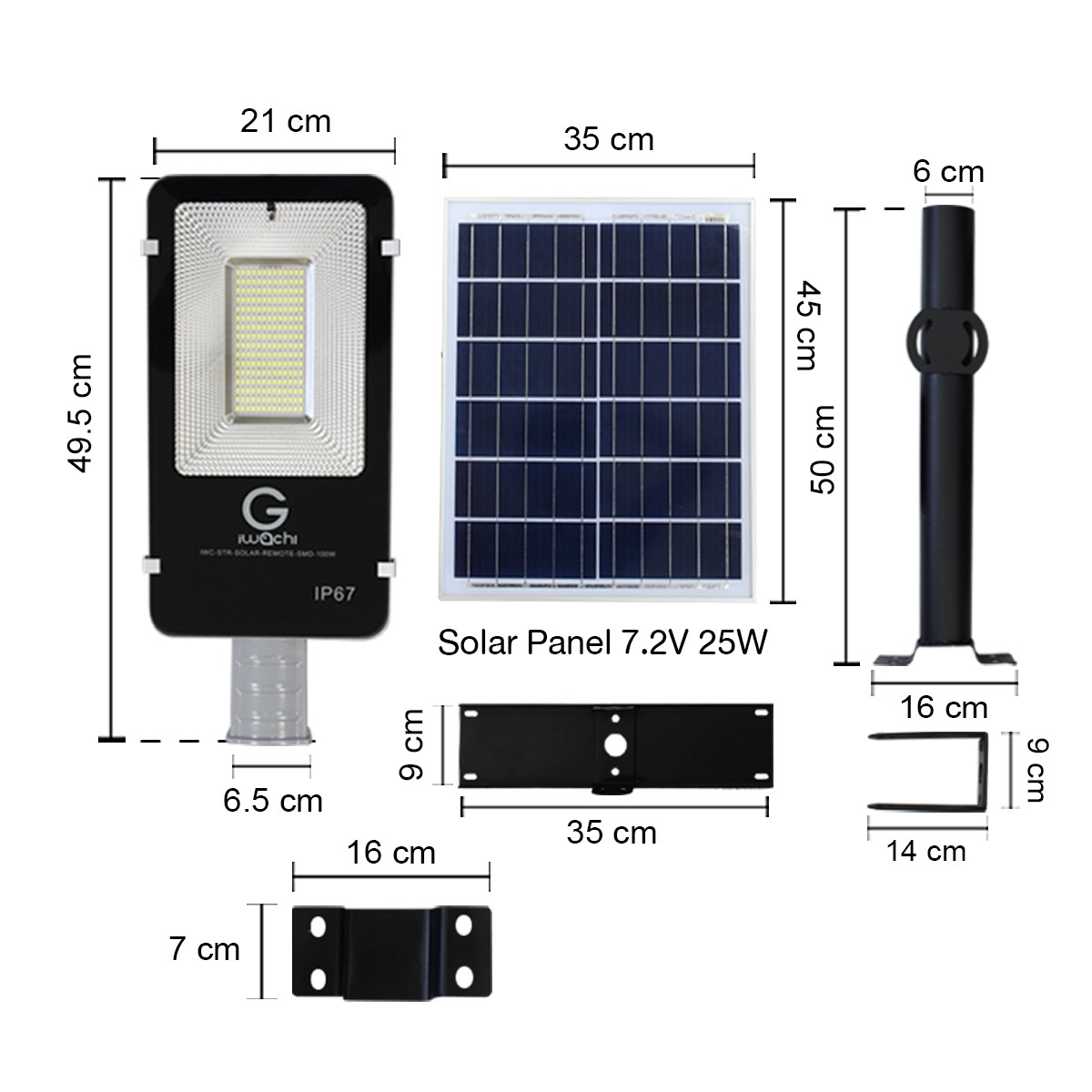 IWC-STR-SOLAR+LEG+REMOTE-100W โคมไฟถนน โซล่าเซลล์ พร้อมรีโมท