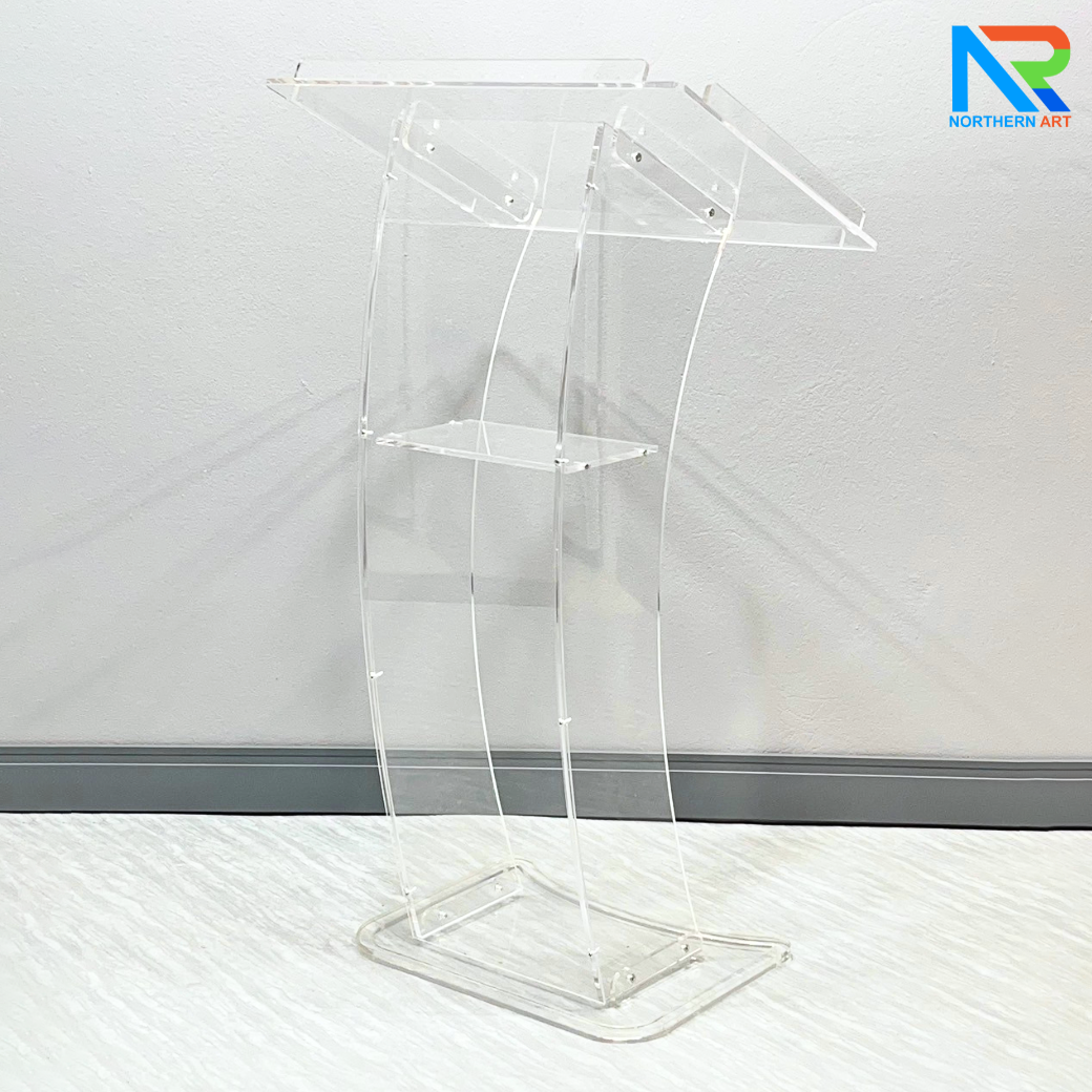 โพเดียม อะคริลิคใส ขนาด(W)60 x (L)45 x (H)108 cm. TOP เอียงพร้อมกันตก 4 ด้าน วัสดุอะคริลิคใส หนา 10 มม.