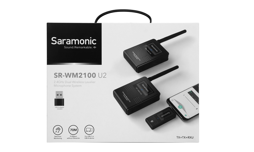 Saramonic SR-WM2100 U2 ไมโครโฟนไร้สาย คลื่น 2.4 GHz 2ตัวส่ง และ 1 ตัวรับ