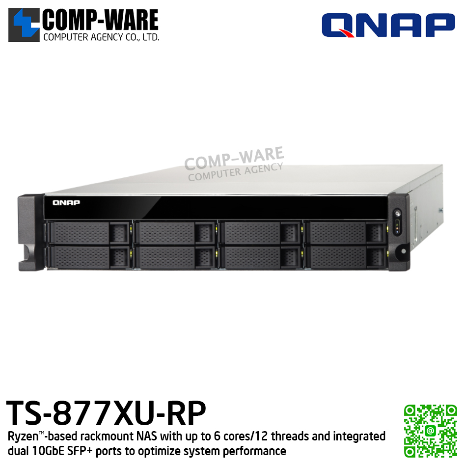 QNAP (2U 8-Bay) TS-877XU-RP-3600-8G / AMD Ryzen 5 3600 (6C/12T) / 8GB (2 x 4GB) DDR4 UDIMM / 8 x 2.5"/3.5" SATA 6Gbps / 2xGigaLan, 2x10GbE SFP+ / 300W Redundant PSU / 3Y Warranty / No HDD / Rail kit RAIL-B02