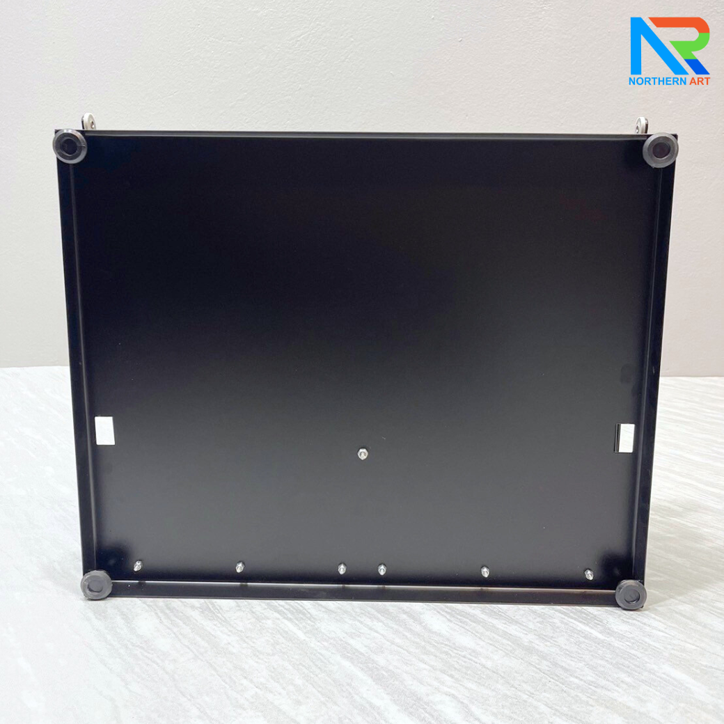 ชั้นวางโบรชัวร์เหล็กพร้อมTOPไม้สีดำ พับเก็บได้ ช่องใส่โบชัวร์ ขนาด A3 มี 3 ช่อง