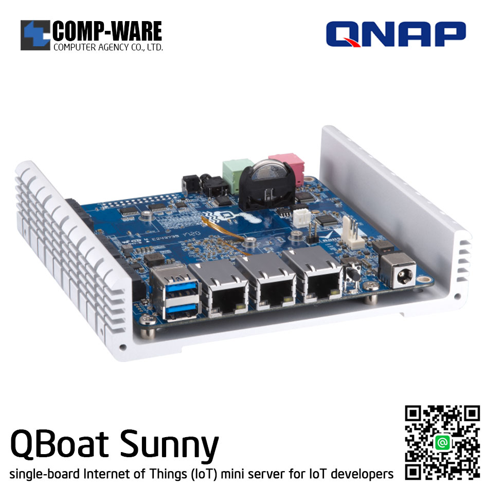 QNAP QBoat Sunny (2-Bay) M.2 SSD IoT Mini Server, Quad-core Annapurna Labs AL-314, 2GB DDR3 on board, 1GbE x3
