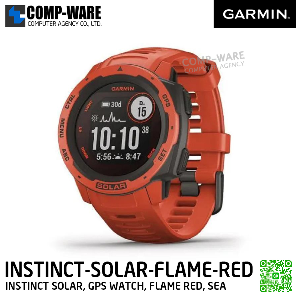 GARMIN INSTINCT SOLAR, GPS WATCH, FLAME RED, SEA - SmartWatch - 1Y Warranty - INSTINCT-SOLAR-FLAME-RED
