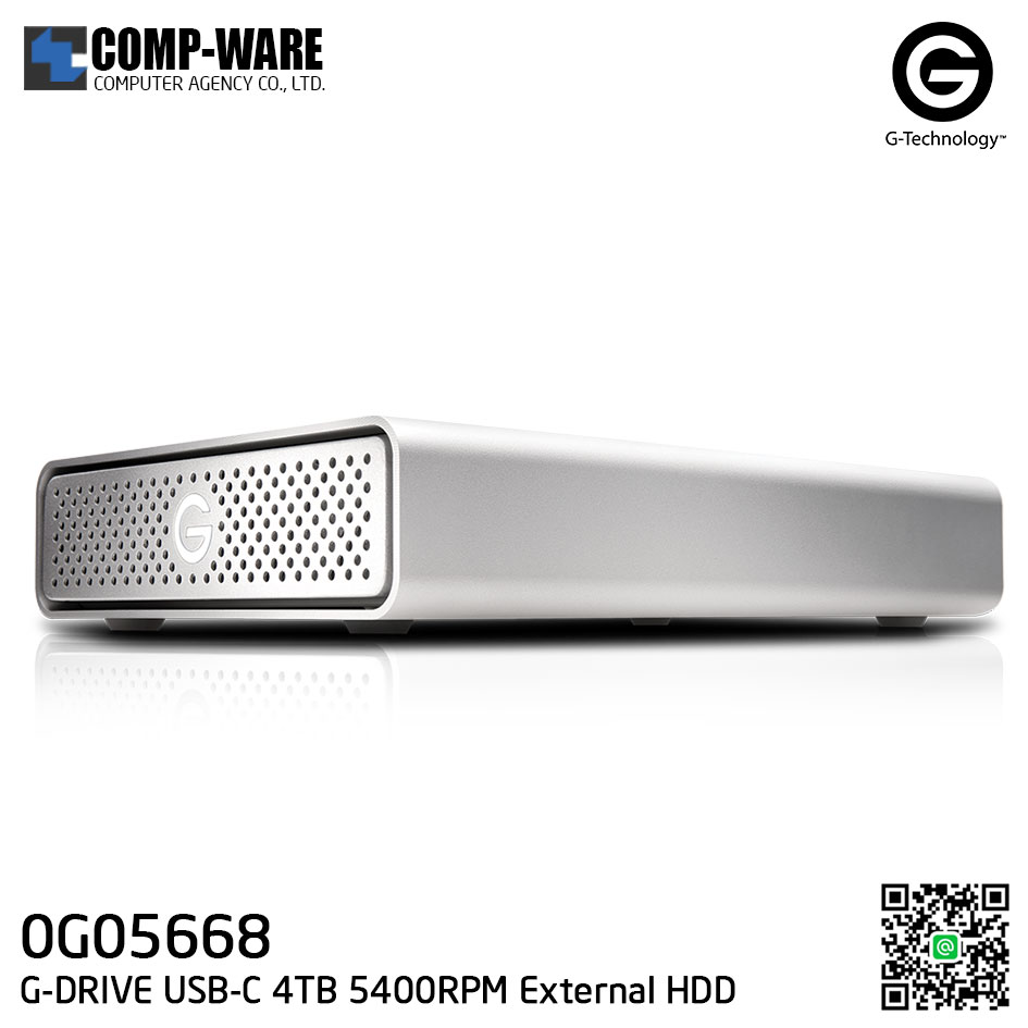 G-Technology G-DRIVE USB-C 4TB 5400RPM External Hard Drive Silver - 0G05668