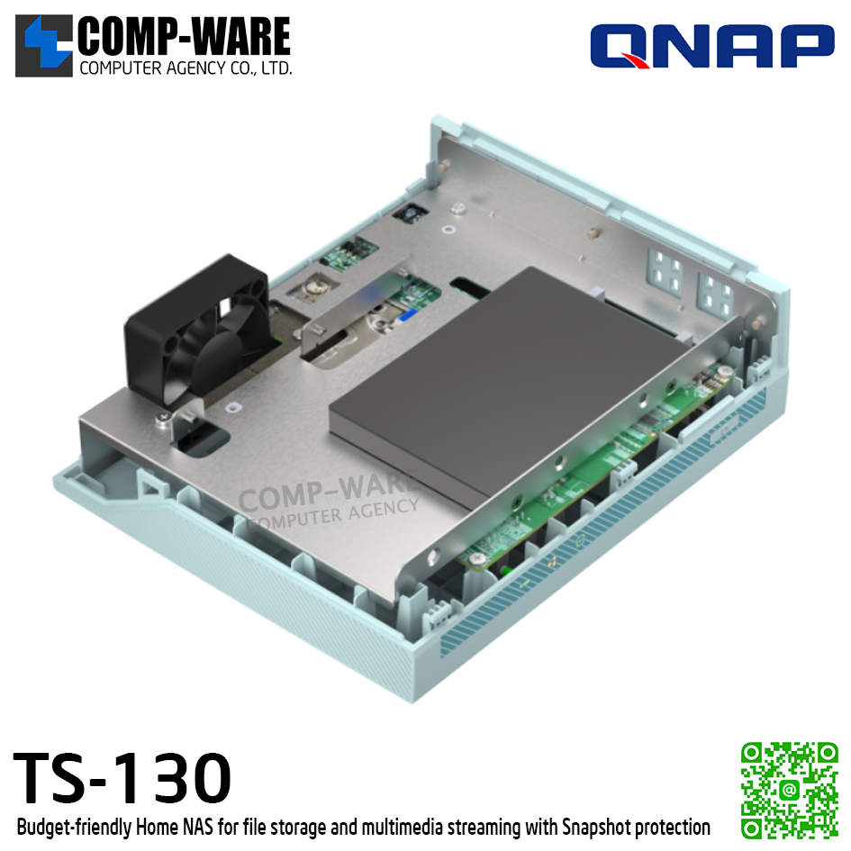 QNAP (Tower 1-Bay) TS-130 / ARM 1.4GHz (4Core) / 1 GB DDR4 / 1 x 2.5" & 3.5" SATA 6Gb/s / 1 x GbE / Adapter Power / 2Y Warranty / No HDD