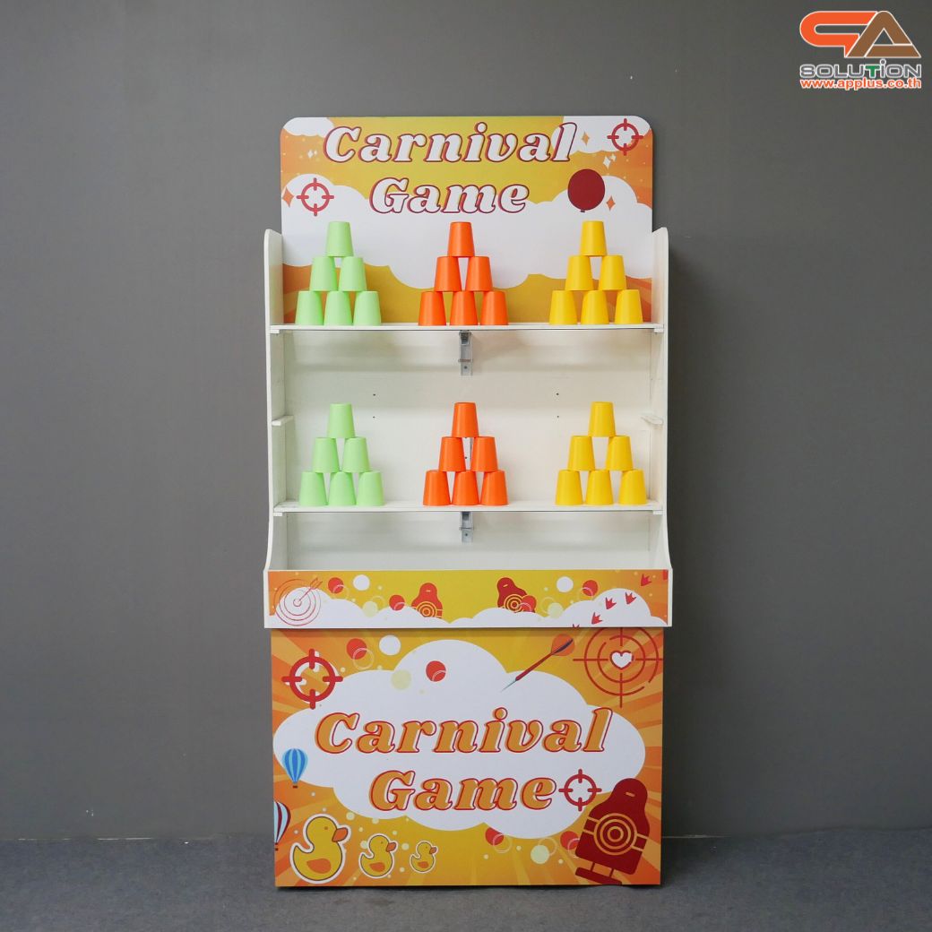 เช่าเกมส์ปาแก้ว ขนาดโครง (W) 90 x (L)36 x (H)180 cm. พร้อมแก้ว 36 ใบ และบอลโฟม 12 ลูก