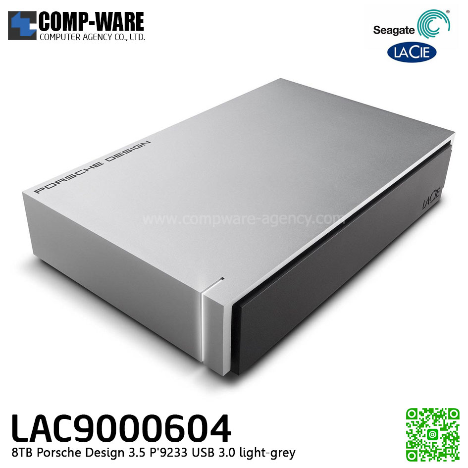 Seagate LaCie 8TB Porsche Design Desktop Drive 3.5" Light Grey (9233) USB 3.0 External Hard Drive - LAC9000604
