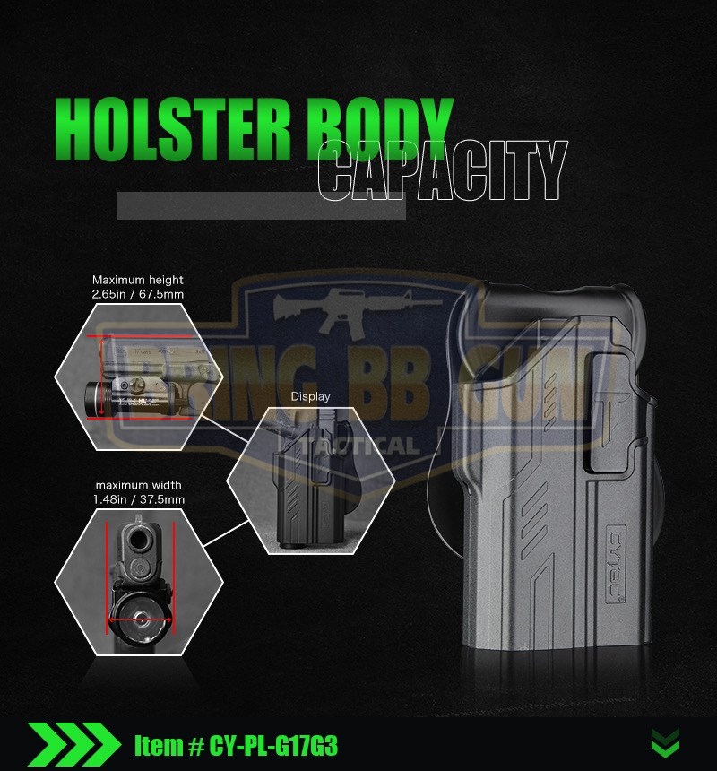 ซองปืนพกนอกปลดนิ้วชี้ Glock17/19 ติดไฟฉาย ยี่ห้อ Cytac รุ่น Light Bearing Holster (ซองปืนพกนอก รุ่นG17/19ติดไฟฉายได้หลายรุ่น)