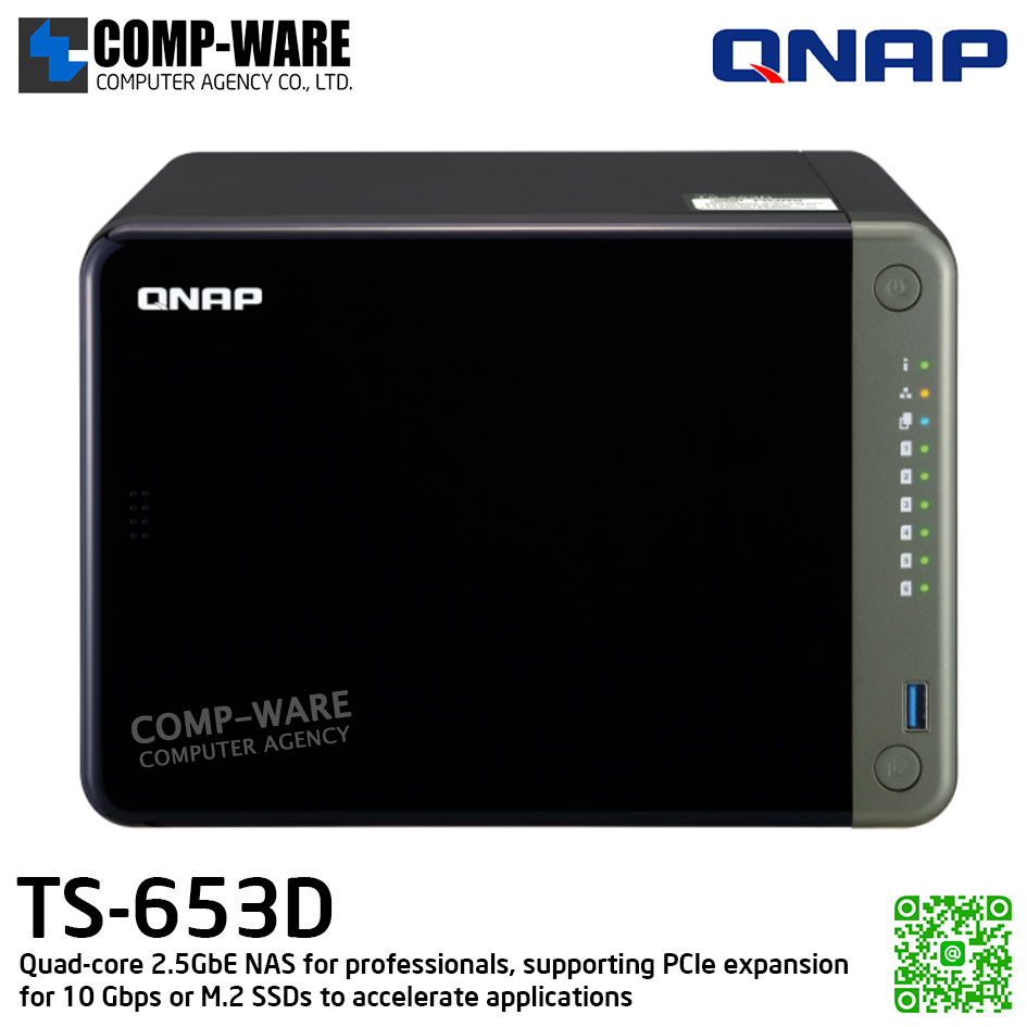 QNAP (Tower 6-Bay) TS-653D-8G / Intel Celeron J4125 (4Core) / 8GB DDR4 SODIMM / 6x 2.5"/3.5" SATA 6Gbps / 2 x 2.5GbE / Adapter Power / 3Y Warranty / No HDD