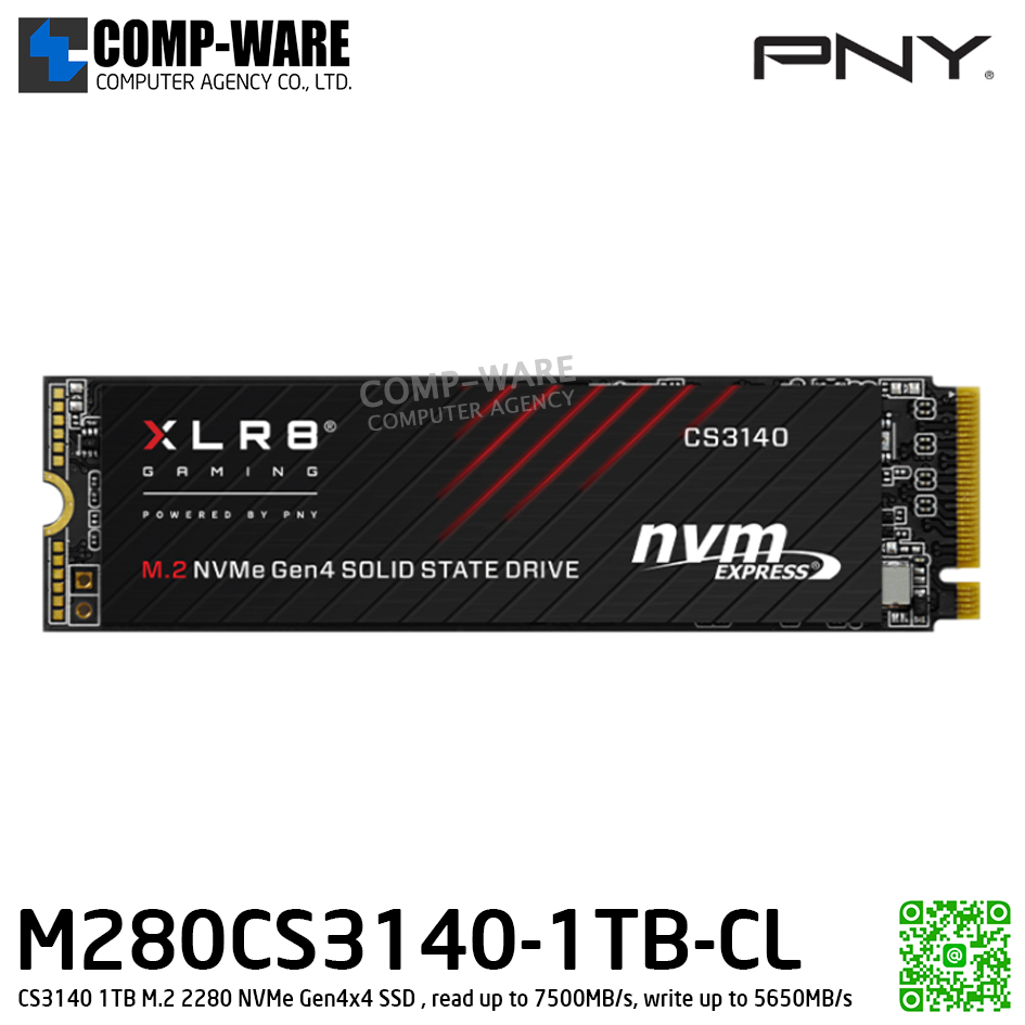 PNY CS3140 1TB M.2 2280 NVMe Gen4x4 SSD , read up to 7500MB/s, write up to 5650MB/s , M280CS3140-1TB-CL / 5Y Warranty / Internal SSD