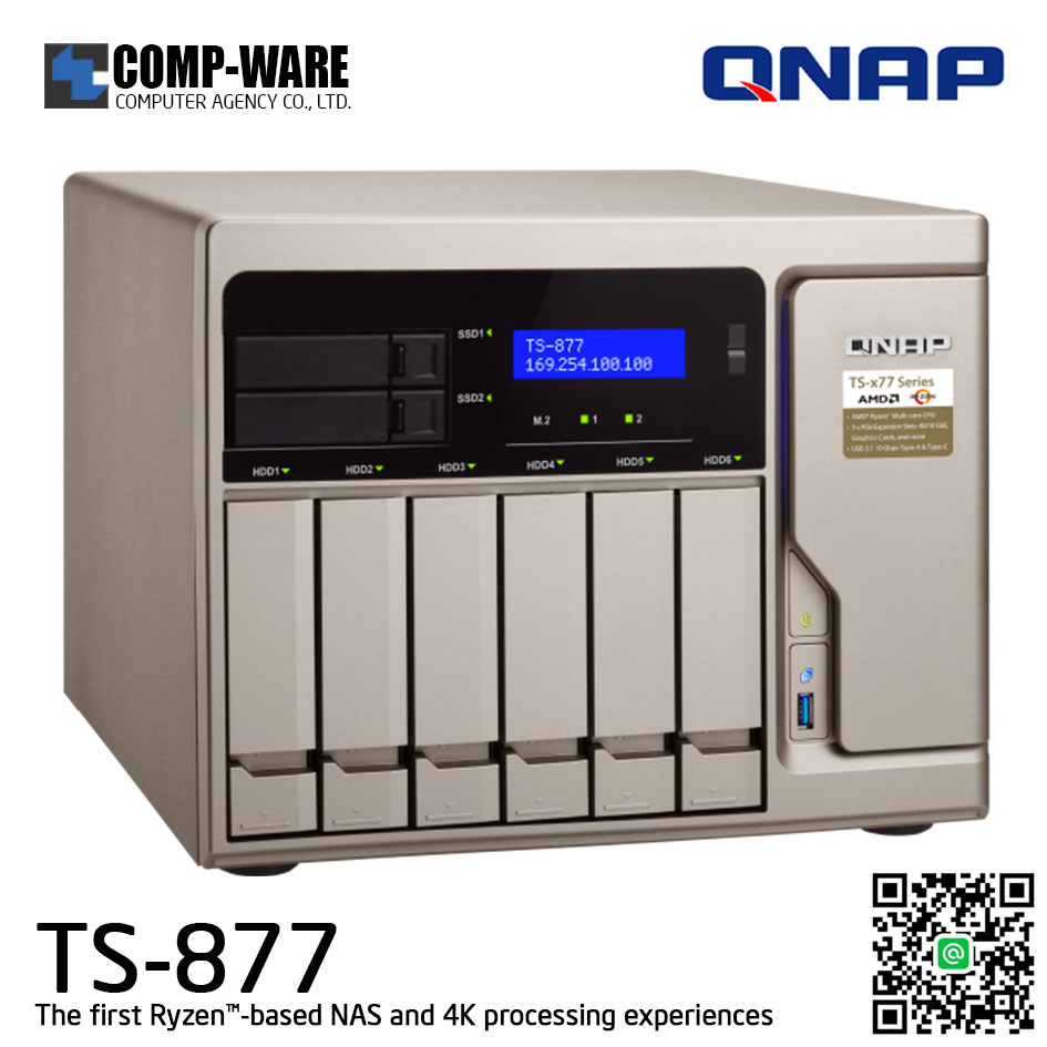 QNAP NAS 8-Bay (6+2) TS-877 (8GB DDR4 RAM up to 64GB) AMD Ryzen5 1600 6C/12T TS-877-1600-8G, No HDD